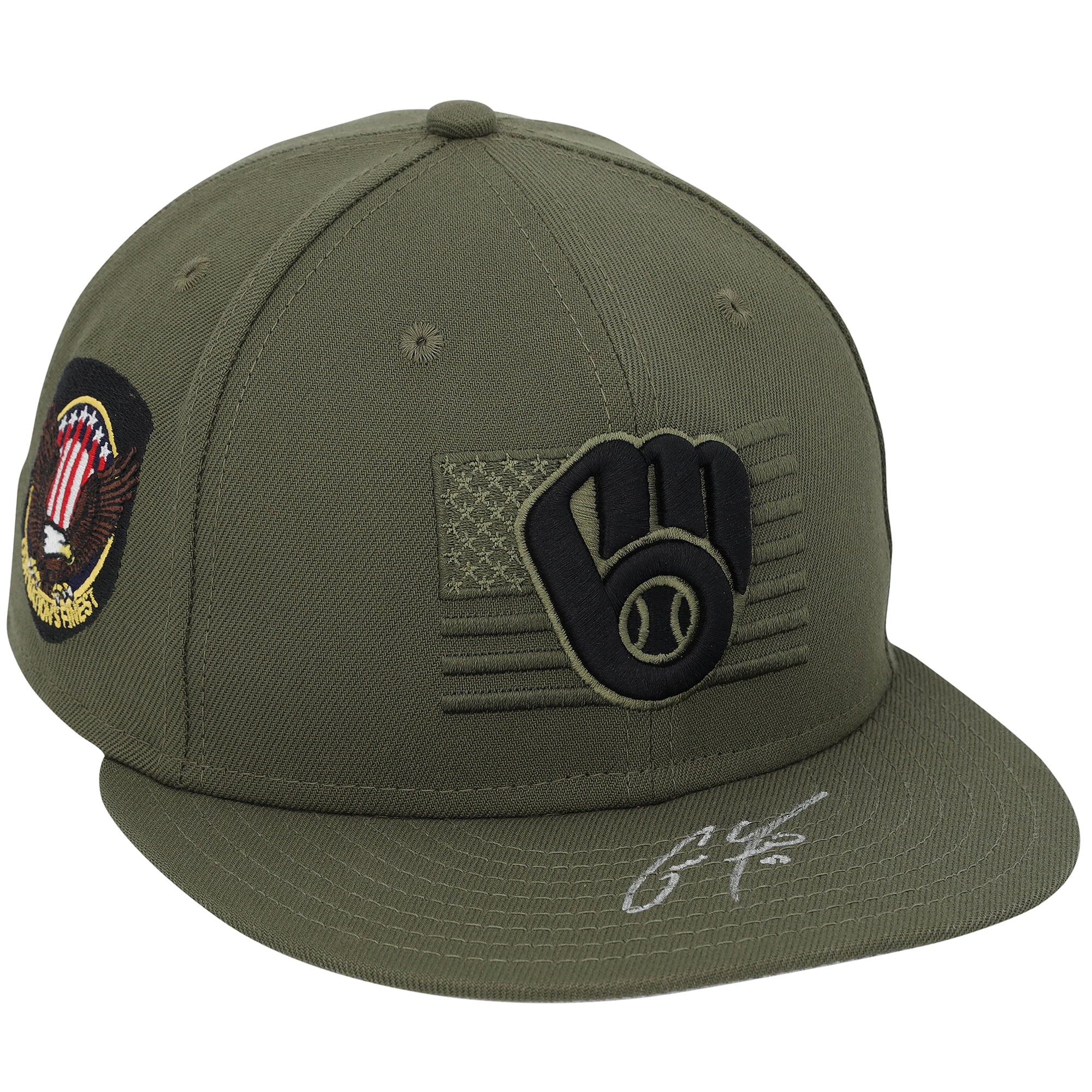 Casquette verte autographiée par Christian Yelich, joueur des Brewers de Milwaukee, saison 2023 de la MLB