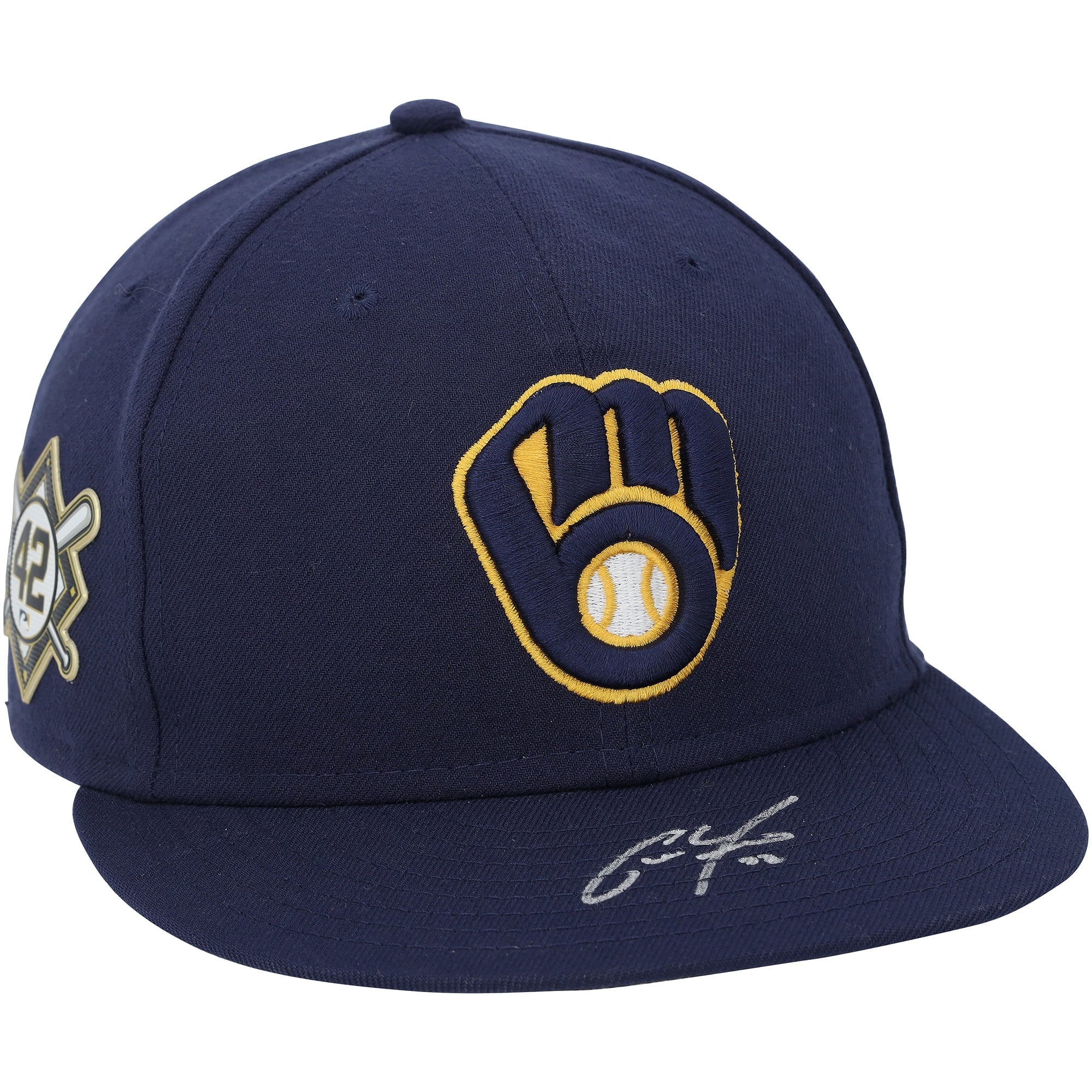 Casquette bleu marine autographiée par Christian Yelich, joueur des Milwaukee Brewers