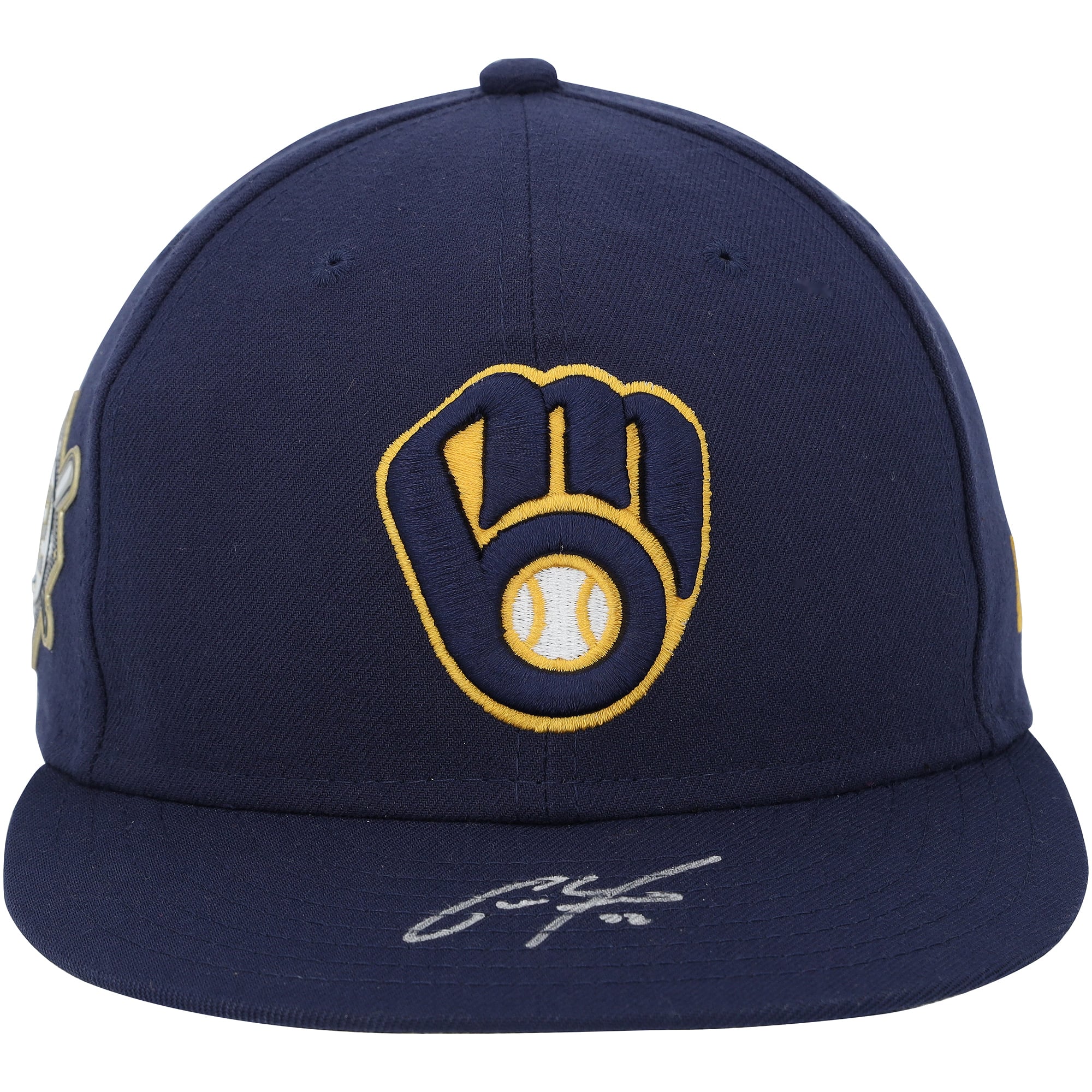Casquette bleu marine autographiée par Christian Yelich, joueur des Milwaukee Brewers