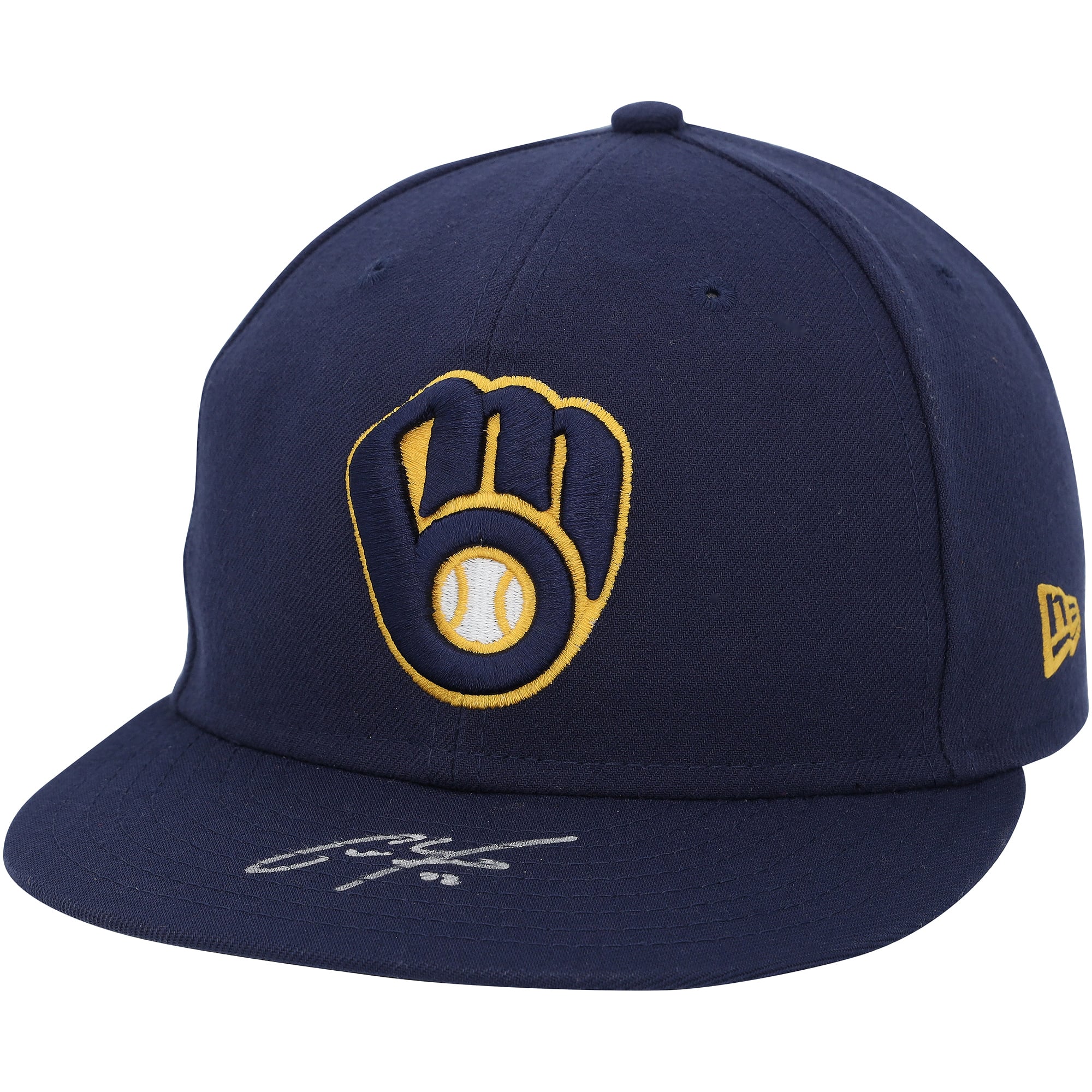 Casquette bleu marine autographiée par Christian Yelich, joueur des Milwaukee Brewers