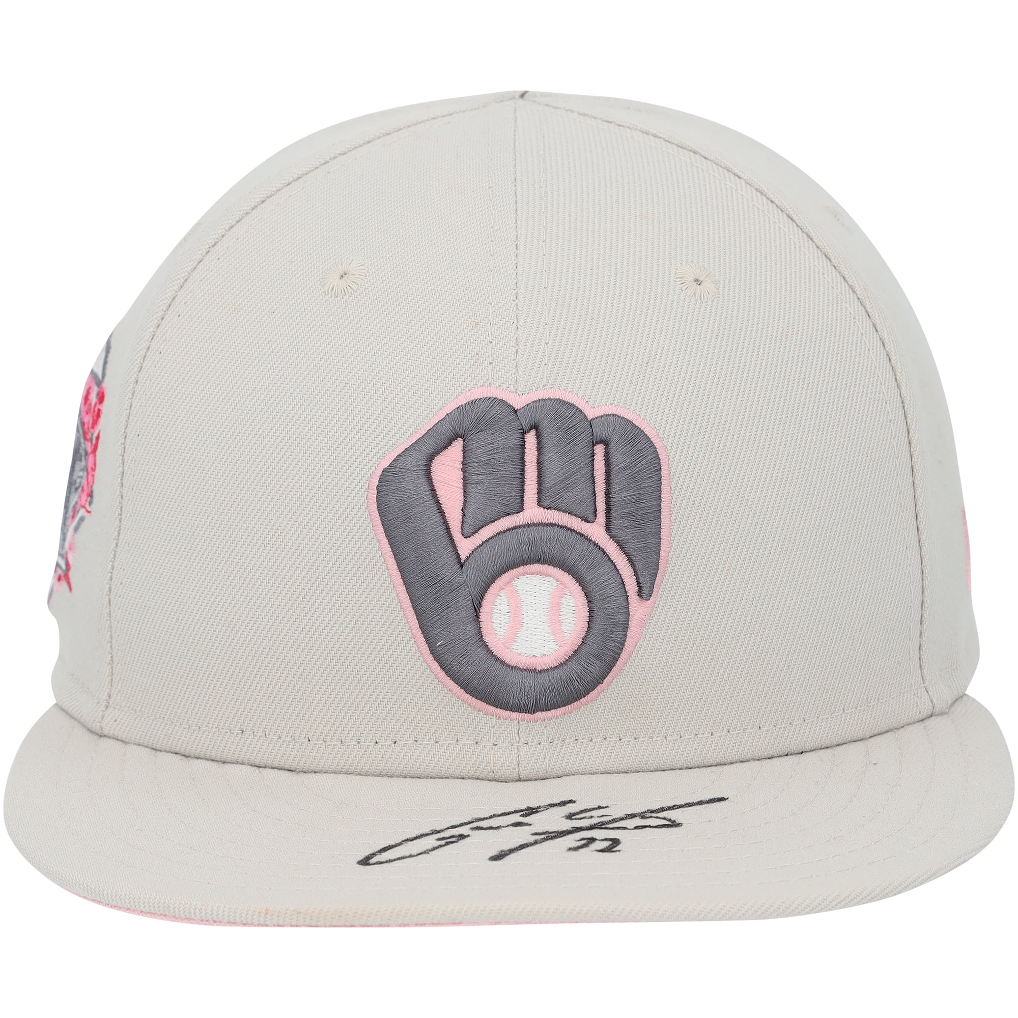 Casquette beige autographiée par Christian Yelich, joueur des Milwaukee Brewers, saison 2023 de la MLB