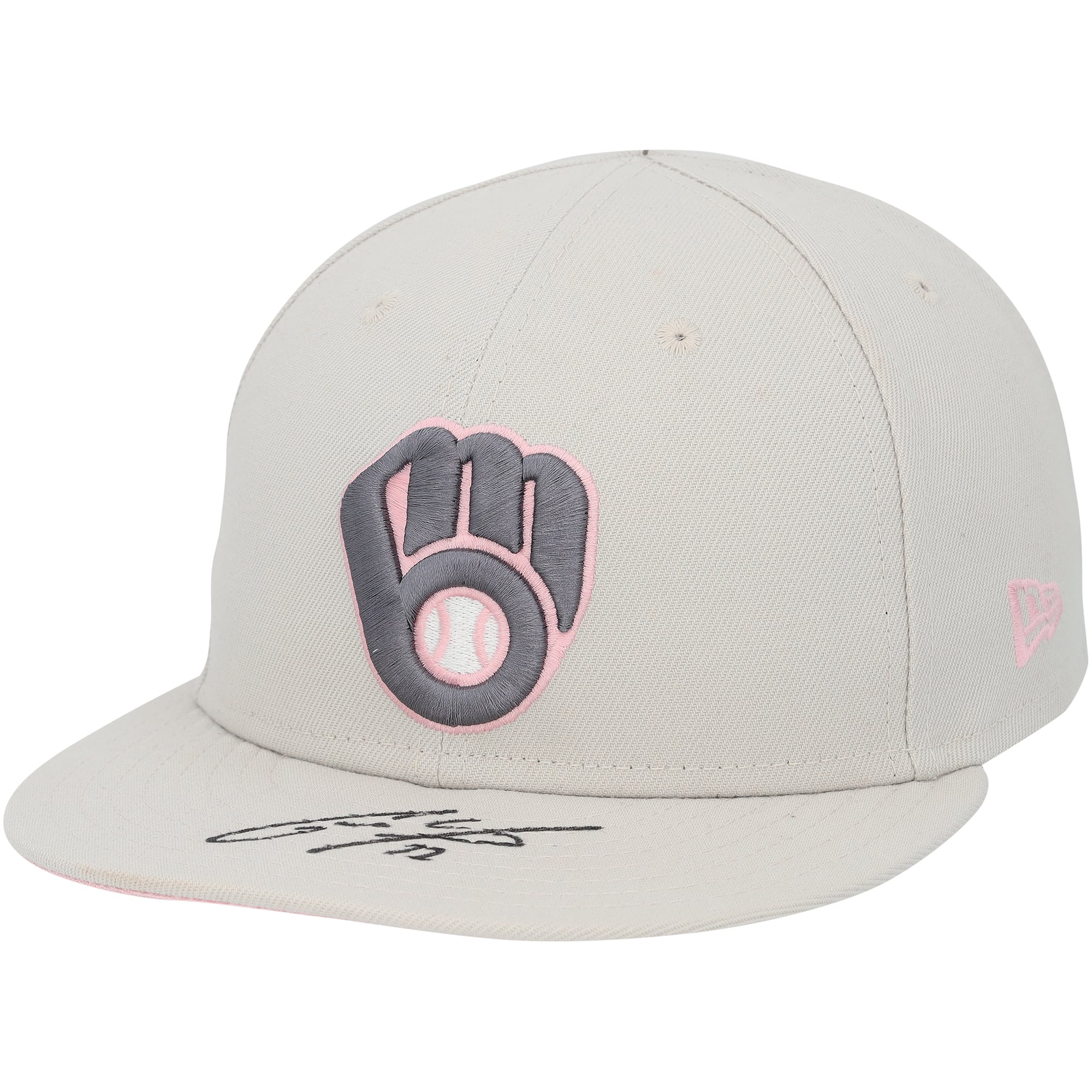 Casquette beige autographiée par Christian Yelich, joueur des Milwaukee Brewers, saison 2023 de la MLB