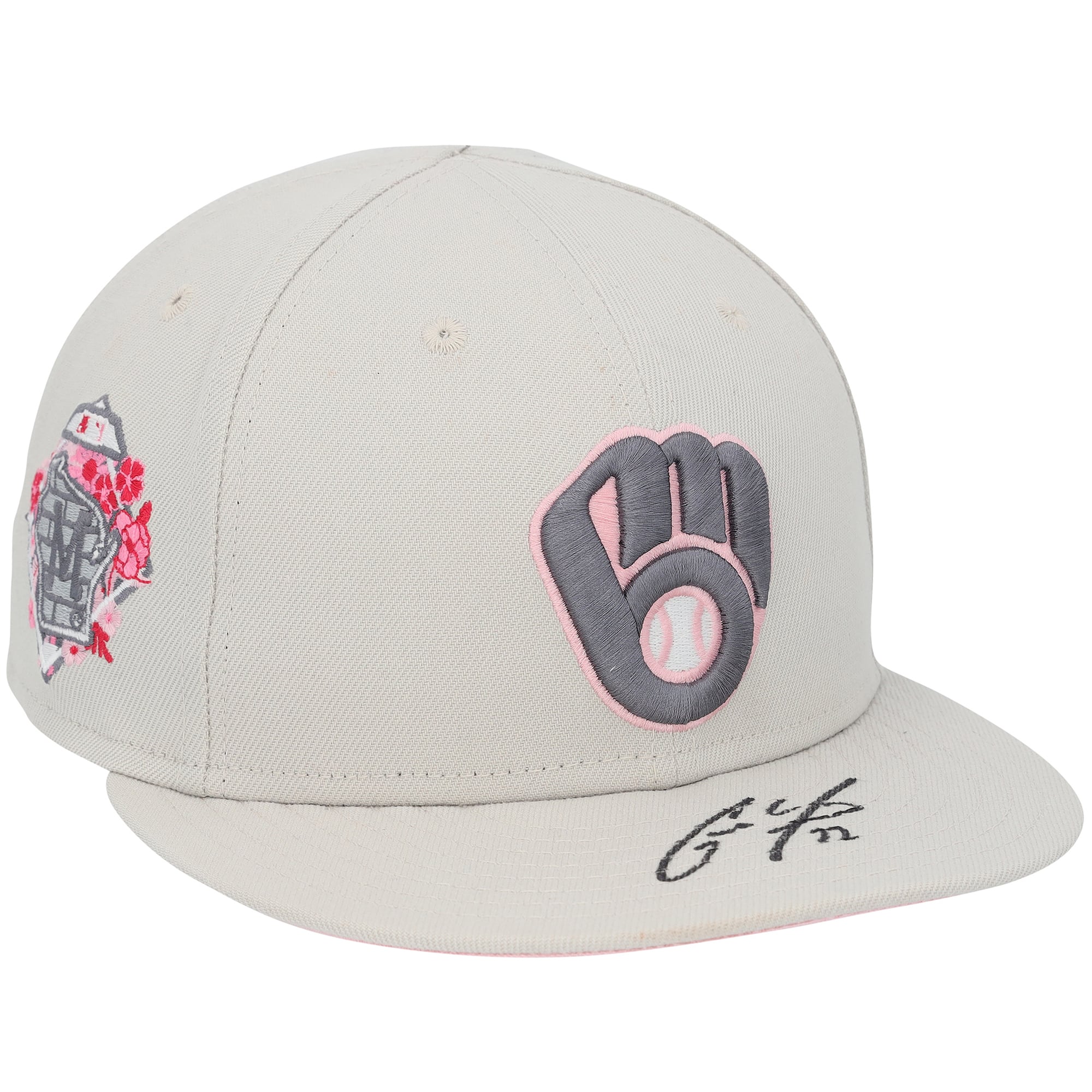 Casquette beige autographiée par Christian Yelich, joueur des Milwaukee Brewers, saison 2023 de la MLB