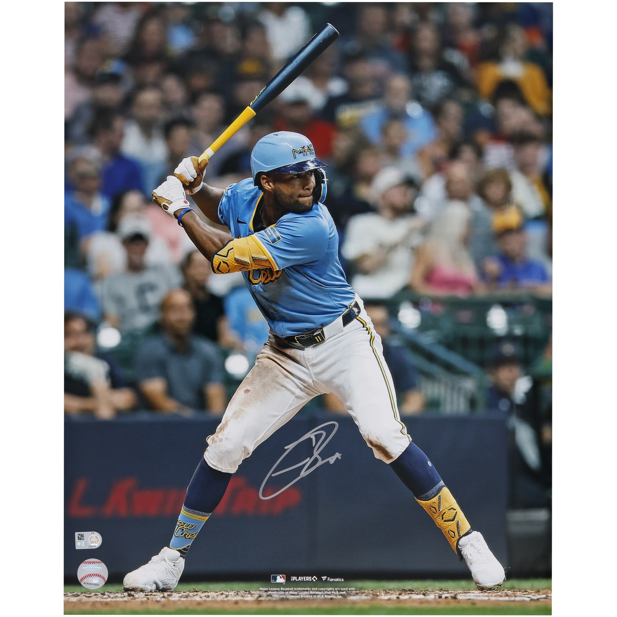 Photo de Jackson Chourio, joueur des Brewers de Milwaukee, autographiée (16" x 20").