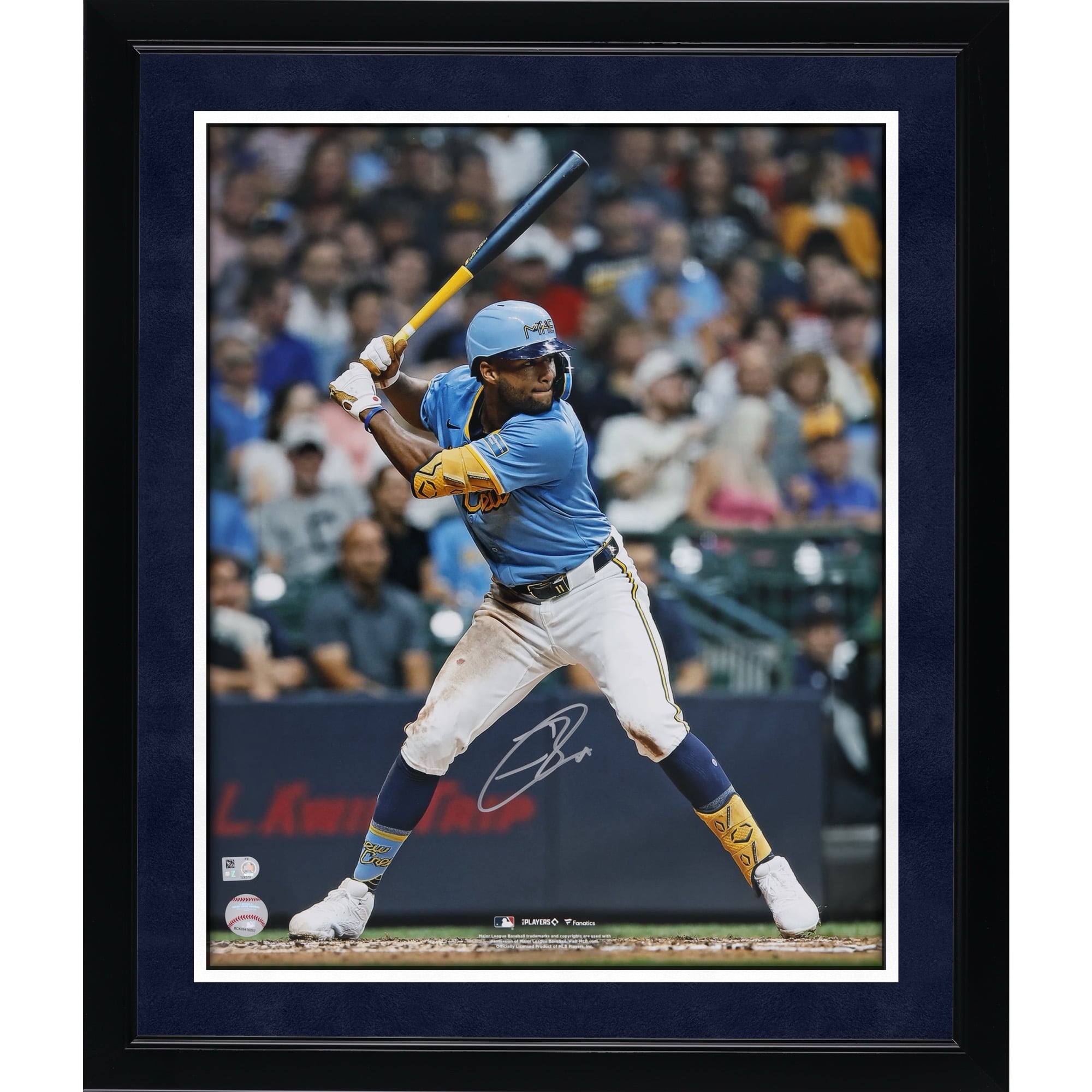 Photo de Jackson Chourio, joueur des Brewers de Milwaukee, autographiée (16" x 20").