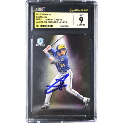 Jackson Chourio Milwaukee Brewers Autographed 2023 Bowman Spotlights #BS-11 CGC Fanatics Witnessed Authenticated 9/10 Card