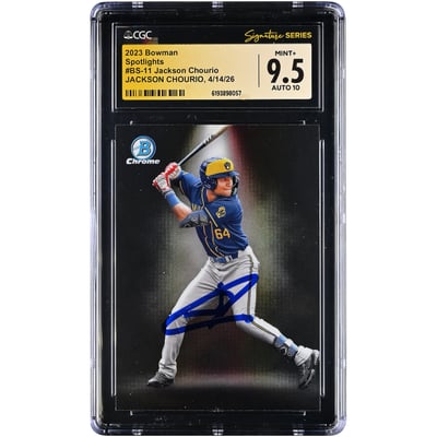 Jackson Chourio Milwaukee Brewers Autographed 2023 Bowman Spotlights #BS-11 CGC Fanatics Witnessed Authenticated 9.5/10 Card