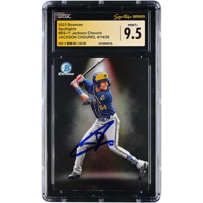 Jackson Chourio Milwaukee Brewers Autographed 2023 Bowman Spotlights #BS-11 CGC Fanatics Witnessed Authenticated MINT+ 9.5 Card