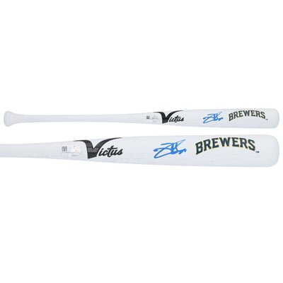 Jackson Chourio Milwaukee Brewers Autographed Fanatics Authentic Victus Team ID Mini Bat