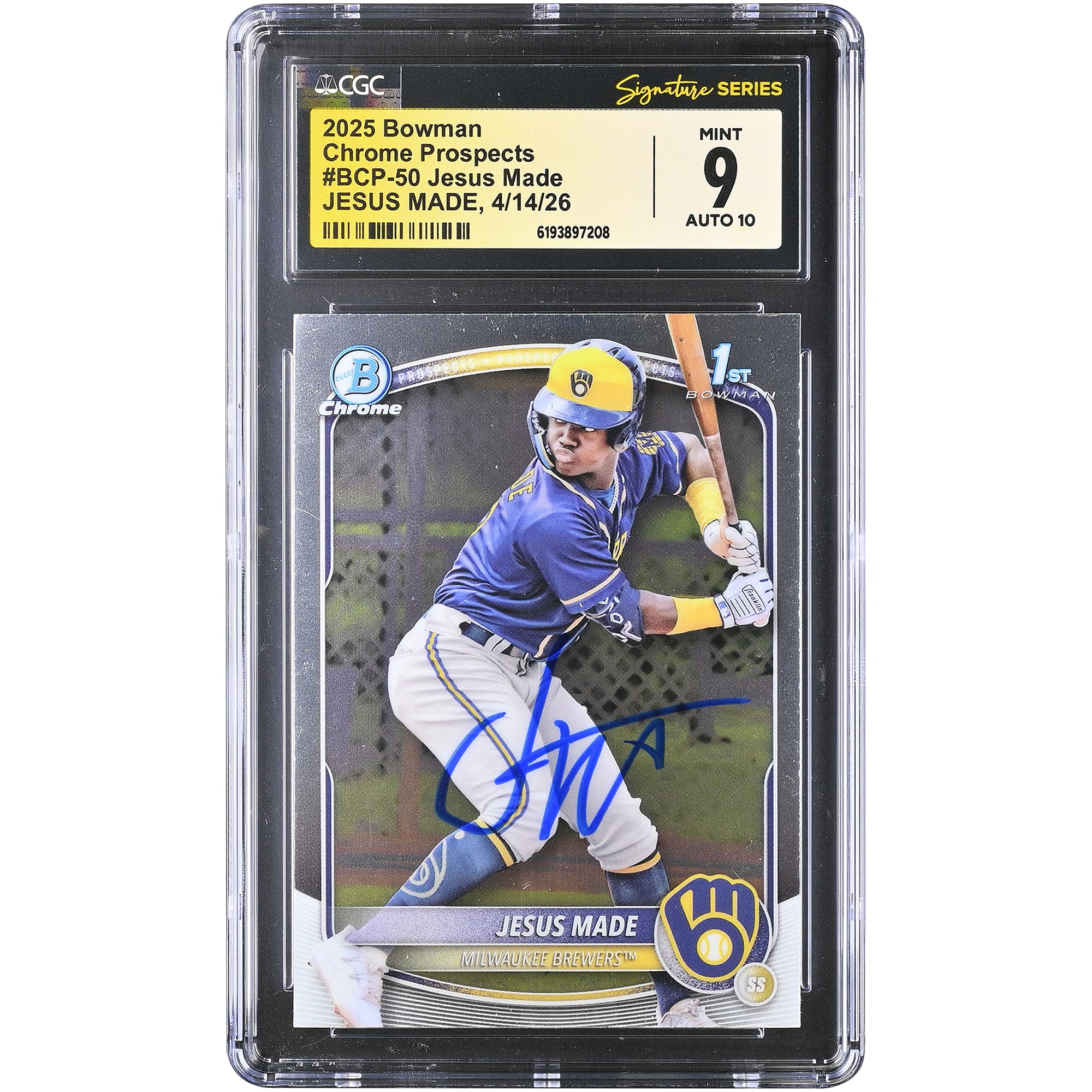 Jesús Made Milwaukee Brewers Autographed 2025 Bowman Chrome Prospects #BCP-50 CGC Fanatics Witnessed Authenticated /10 Card