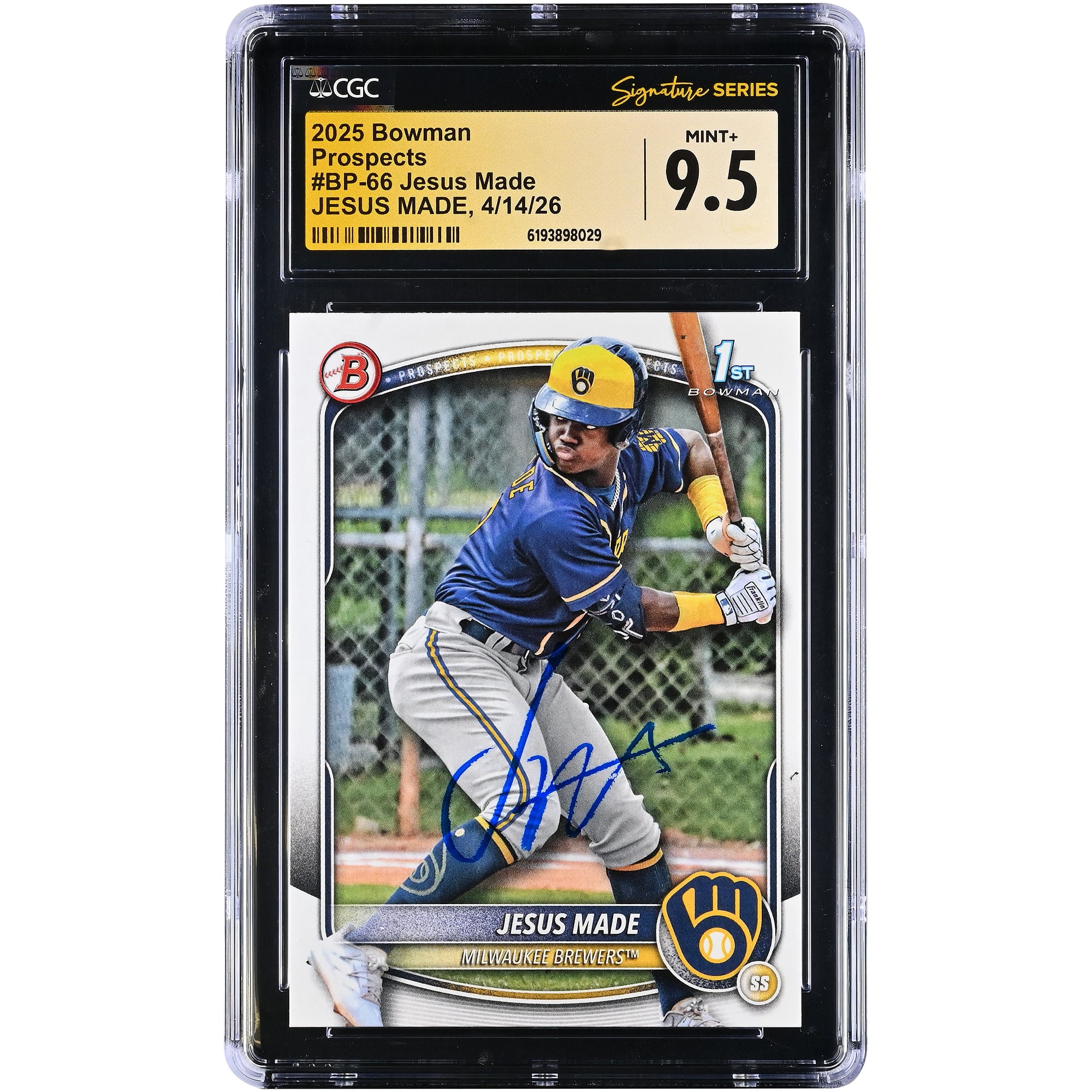 Jesús Made Milwaukee Brewers Autographed 2025 Bowman Prospects #BP-66 CGC Fanatics Witnessed Authenticated MINT+ 9.5 Card