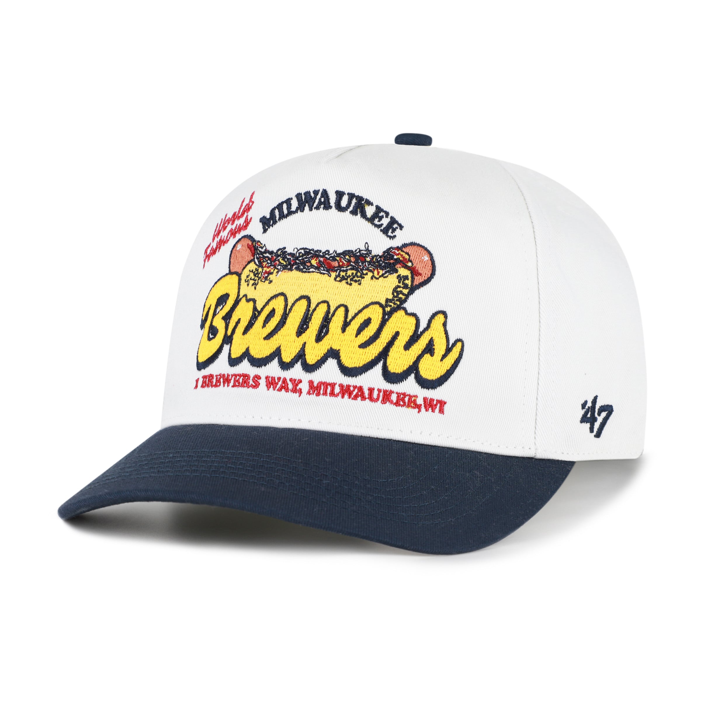 Casquette ajustable Milwaukee Brewers '47 blanche/marine, collection Glizzy, modèle Hitch