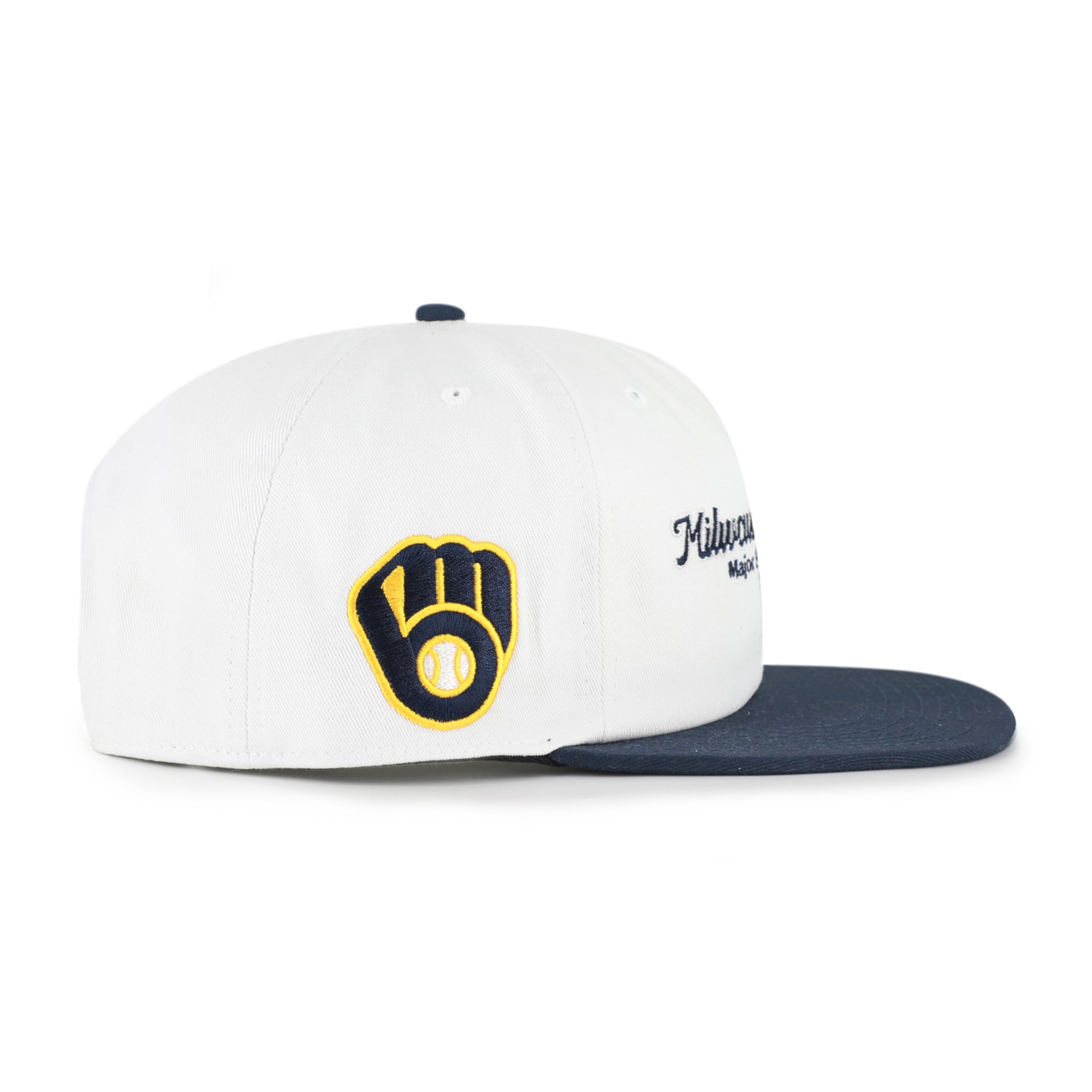 Men's '47 White/Navy Milwaukee Brewers Script Stack Relaxed Captain Snapback