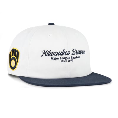 Milwaukee Brewers '47 Script Stack Relaxed Captain Snapback - White/Navy