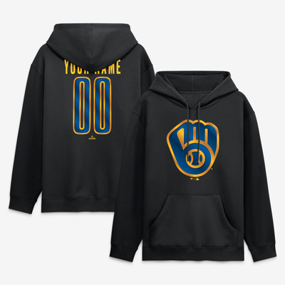 Milwaukee Brewers  Metallic Mascot Personalized Name & Number Hoodie - Black
