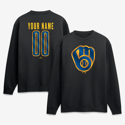 Milwaukee Brewers  Metallic Mascot Personalized Name & Number Sweatshirt - Black