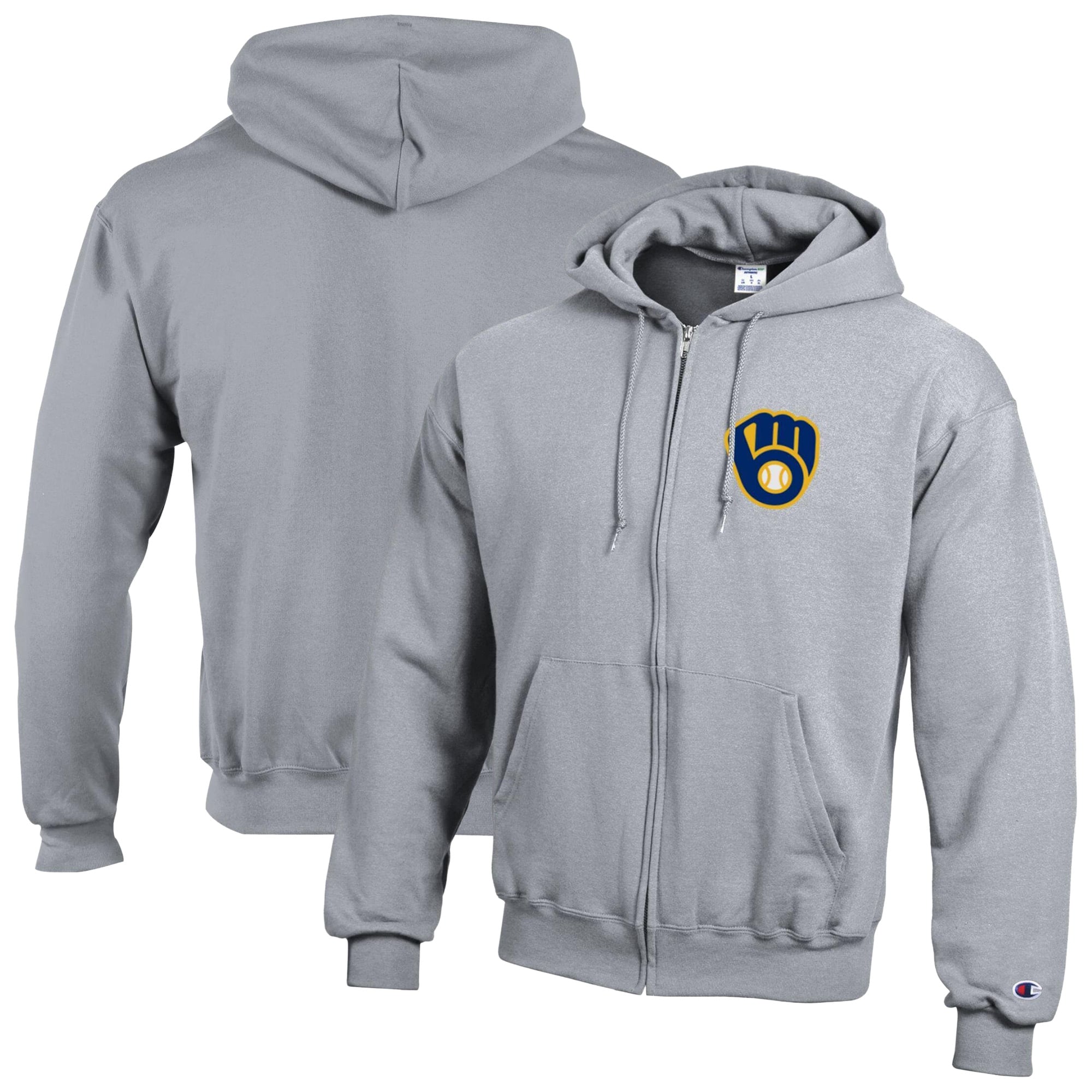 Sweat à capuche zippé Champion pour homme, gris chiné, Milwaukee Brewers, Powerblend