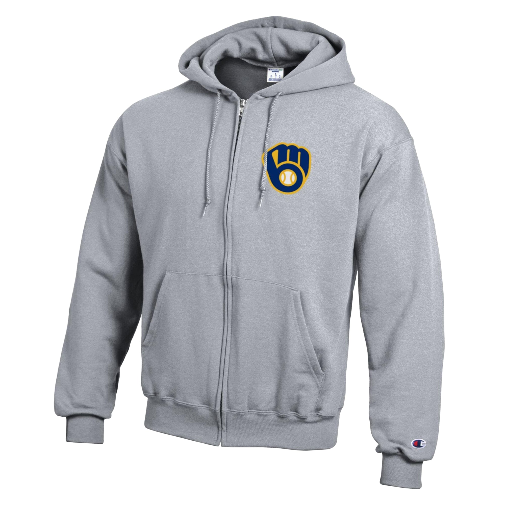 Men's Champion Heather Gray Milwaukee Brewers Powerblend Full-Zip Hoodie