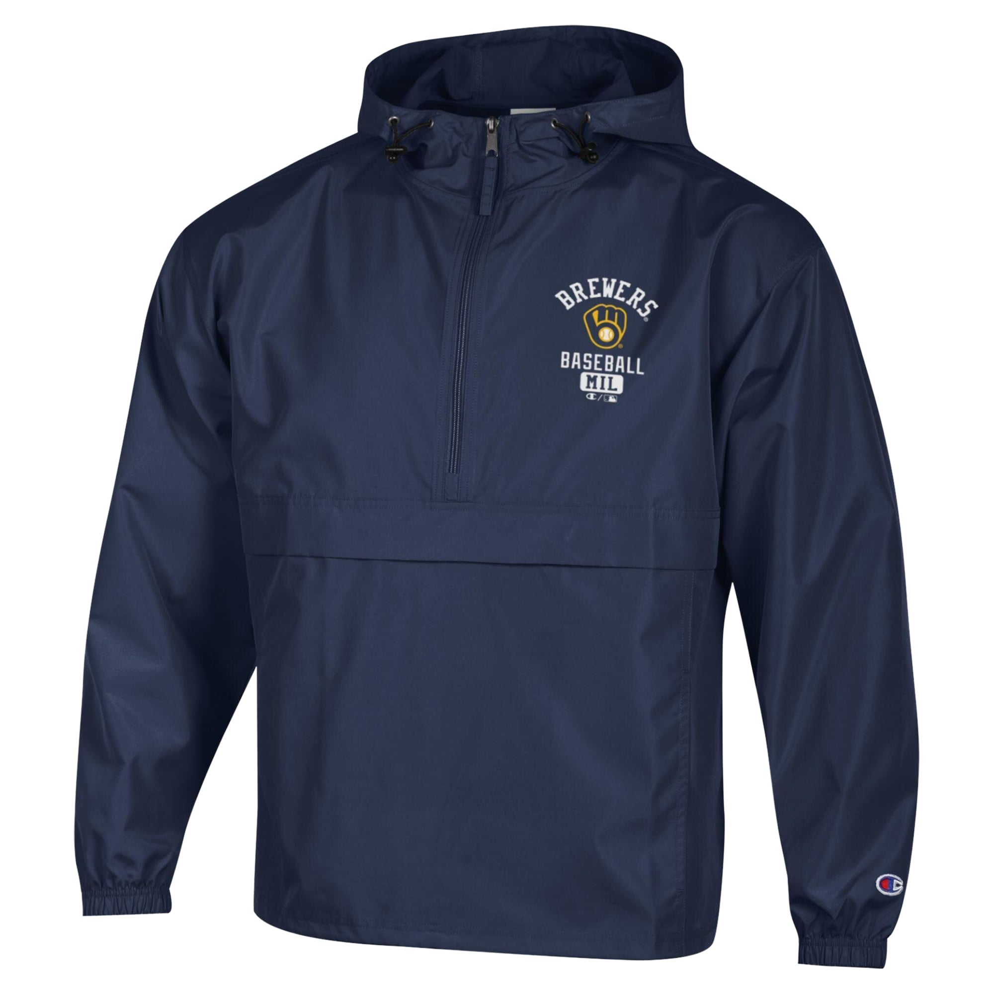 Men's Champion Navy Milwaukee Brewers Packable Windbreaker Half-Zip Jacket