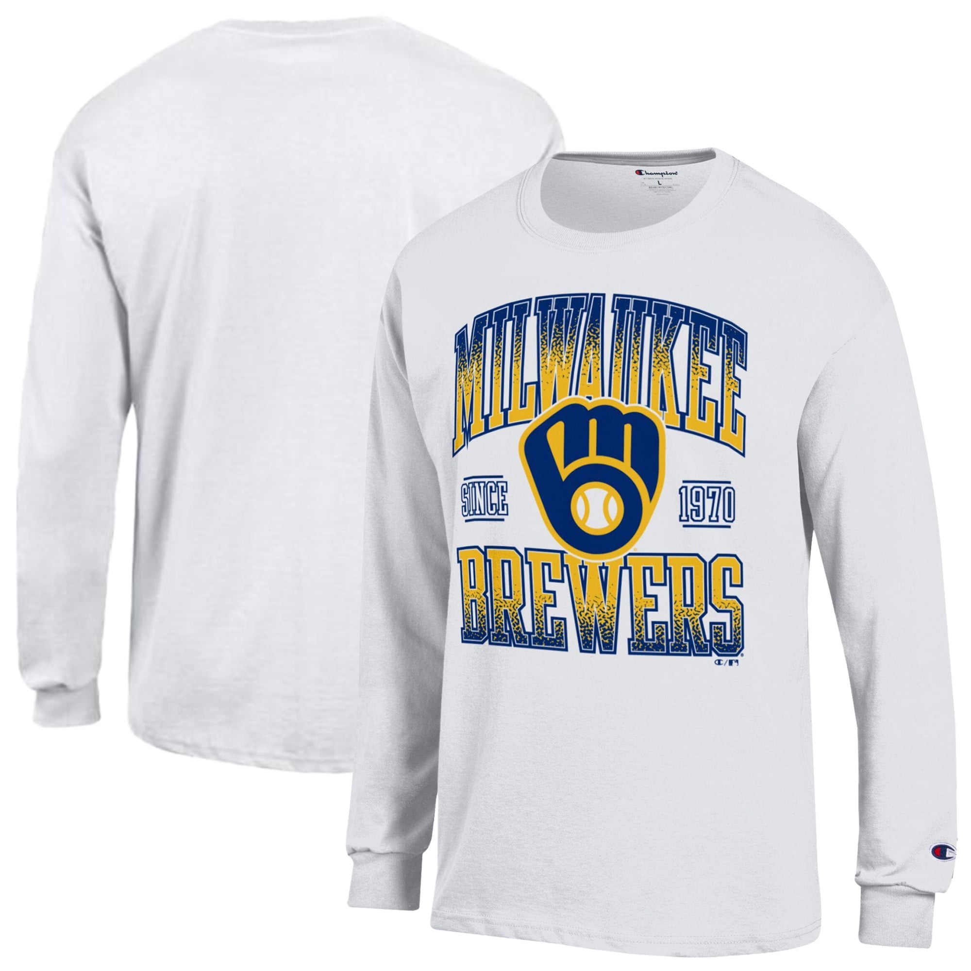 Men's Champion White Milwaukee Brewers Jersey Long Sleeve T-Shirt
