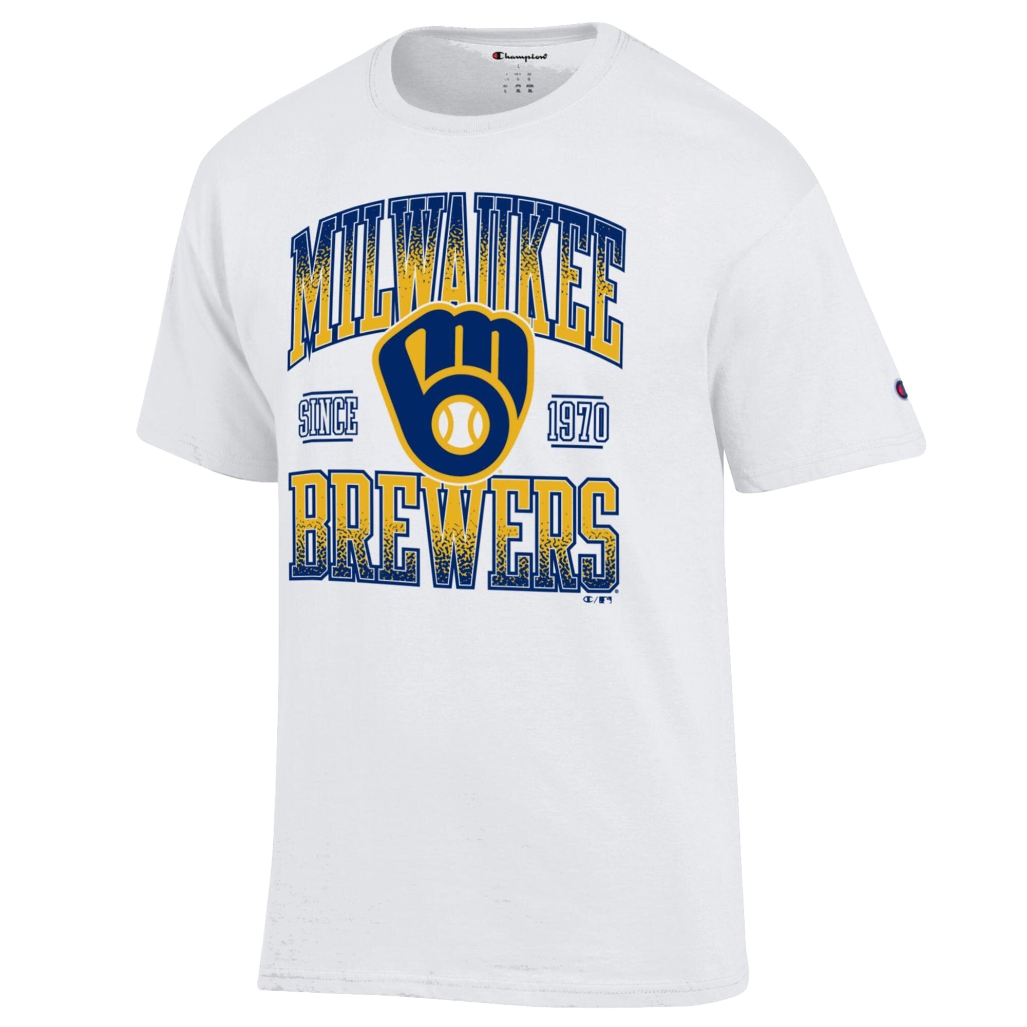 Men's Champion White Milwaukee Brewers Team Name T-Shirt