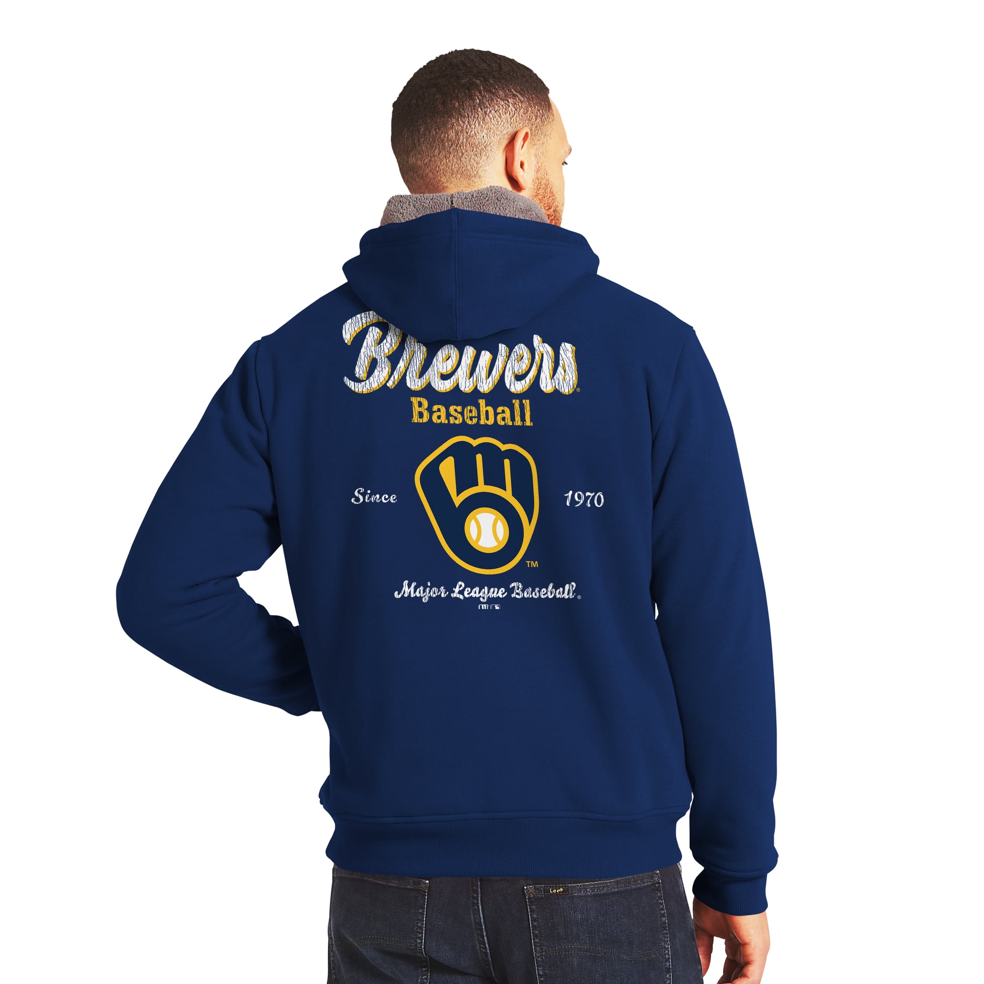 Sweat-shirt zippé intégral doublé sherpa bleu marine/gris de la collection Darius Rucker pour homme par Fanatics Milwaukee Brewers