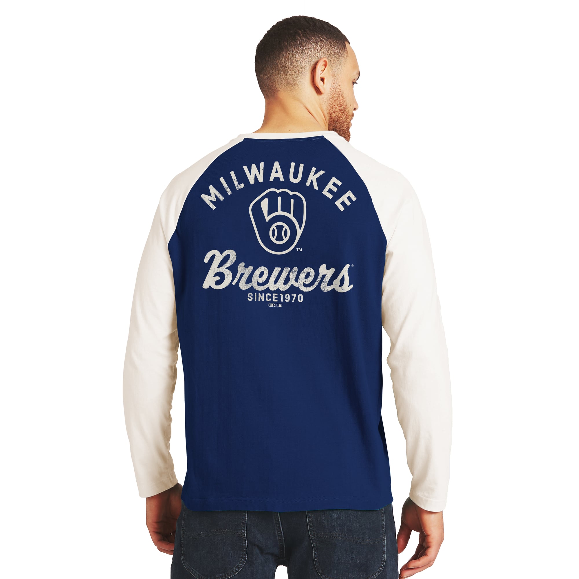 T-shirt à manches longues Henley bleu marine et blanc des Milwaukee Brewers de la collection Darius Rucker pour homme par Fanatics