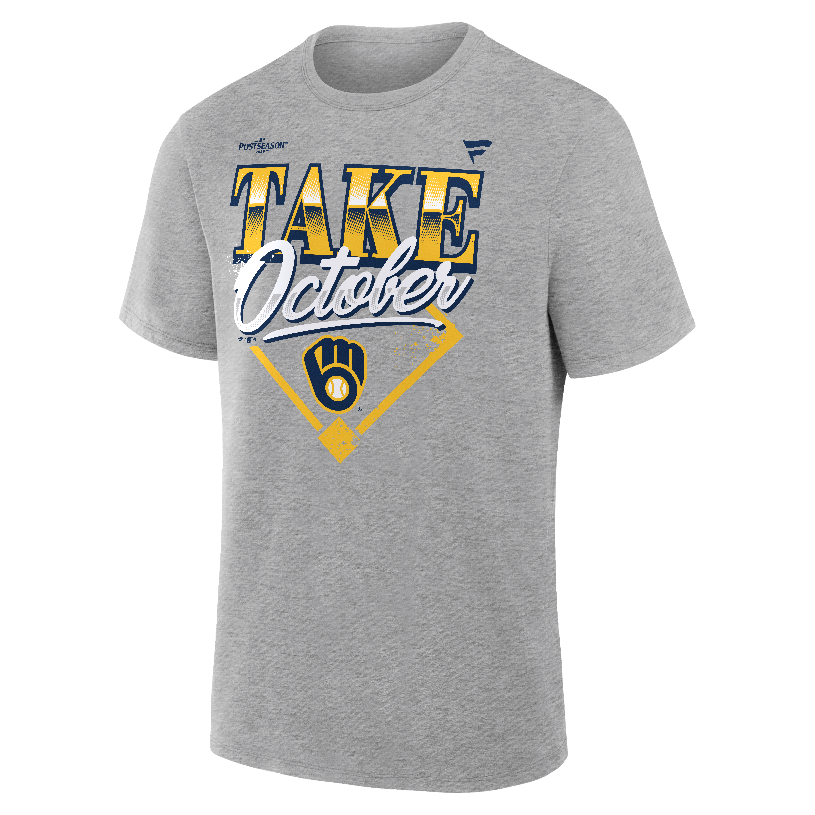 T-shirt gris pour homme des Milwaukee Brewers, champions de la série division MLB 2026, « Prenez octobre »