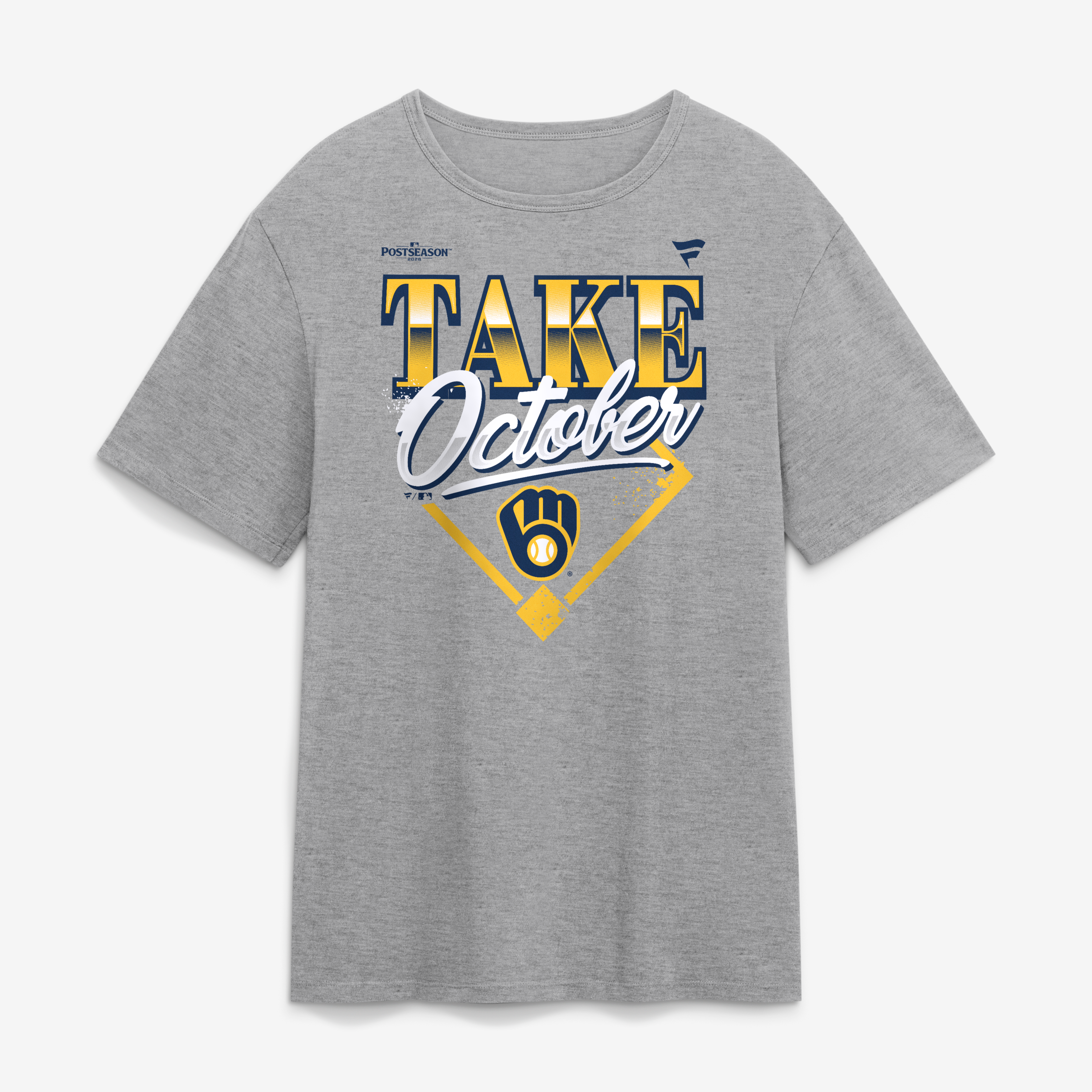 T-shirt gris pour homme des Milwaukee Brewers, champions de la série division MLB 2026, « Prenez octobre »