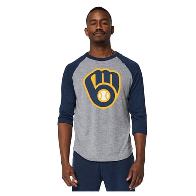 Milwaukee Brewers Homage Raglan Tri-Blend 3/4-Sleeve T-Shirt - Gray