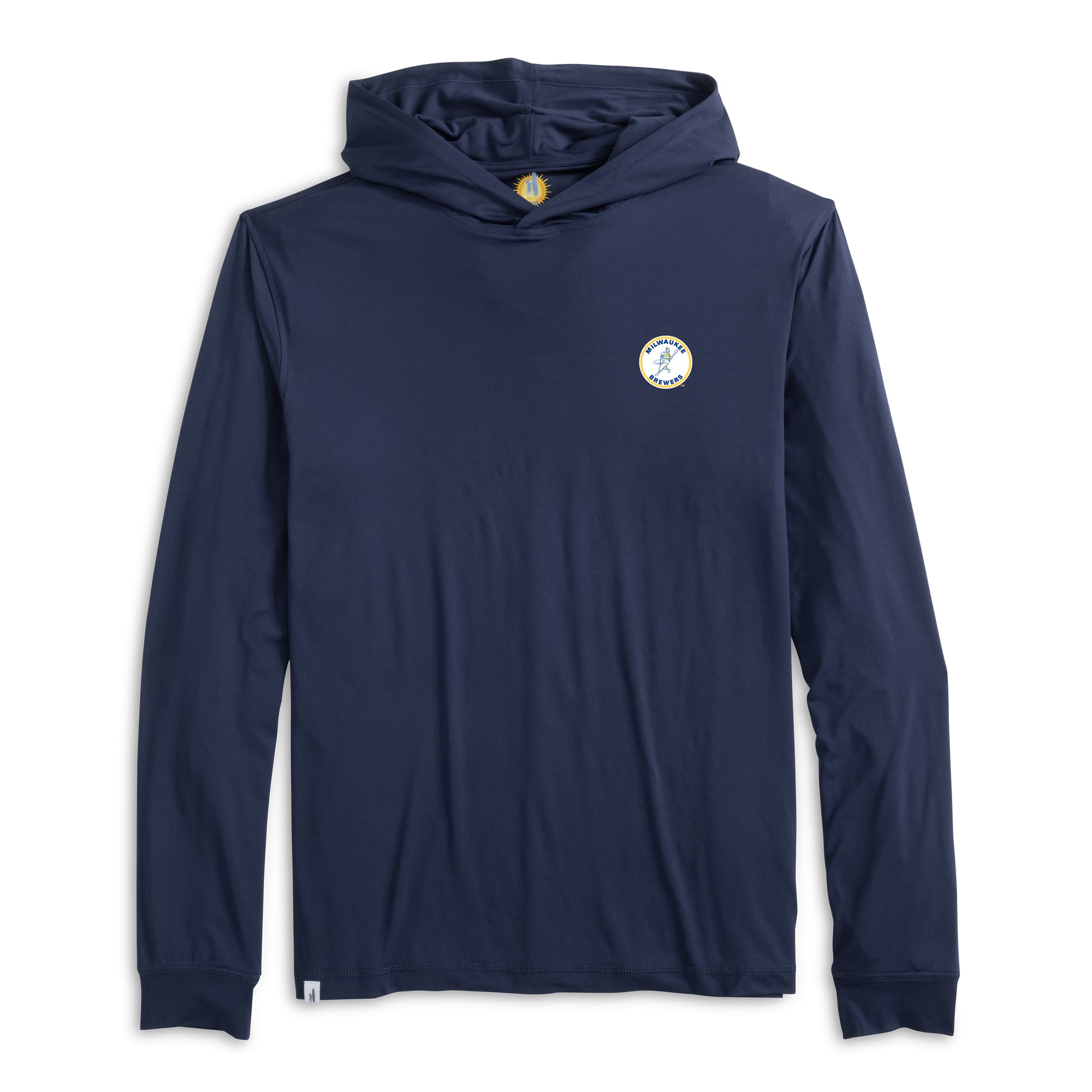 Men's johnnie-O Navy Milwaukee Brewers Talon Featherweight Performance Hooded Long Sleeve T-Shirt