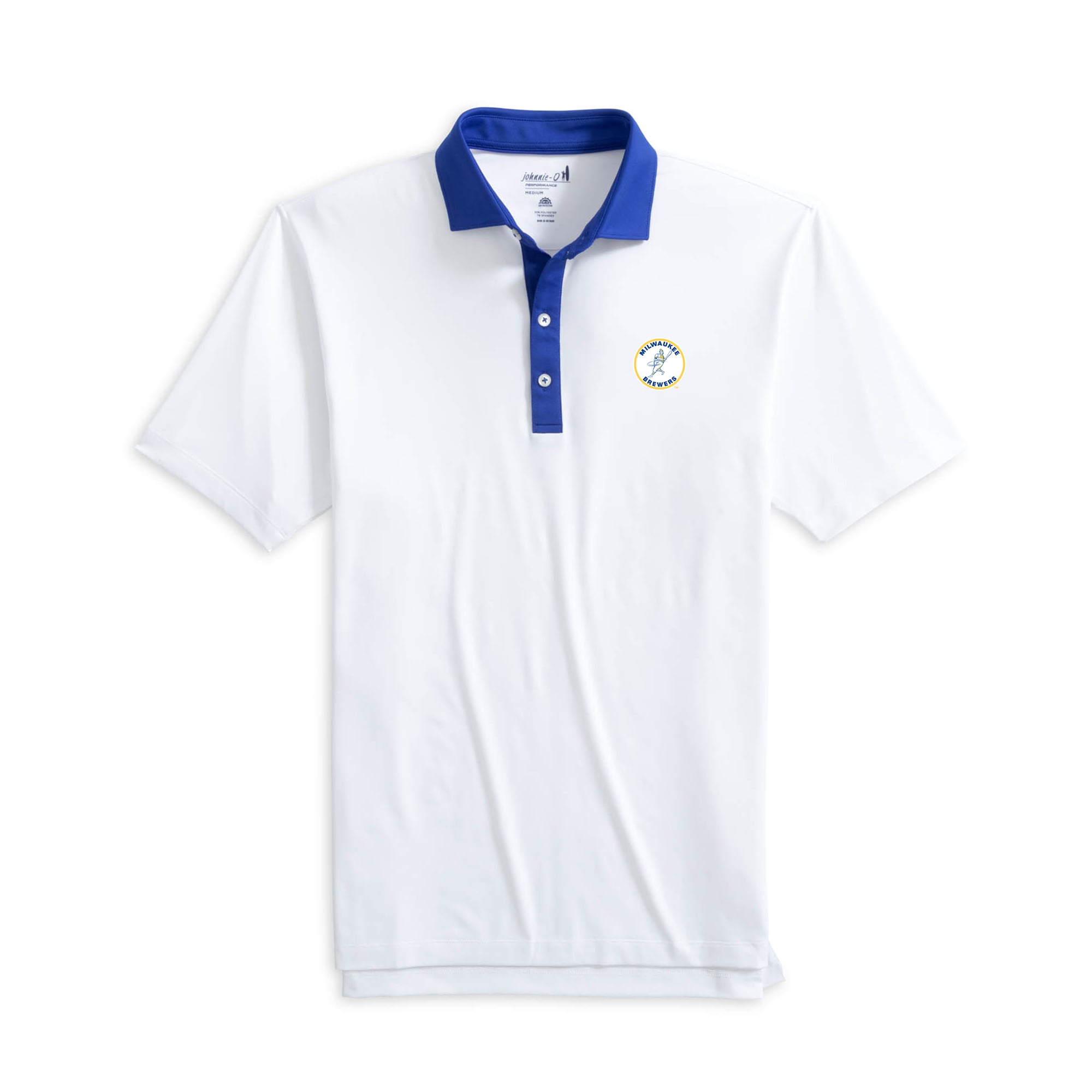 Men's johnnie-O White/Royal Milwaukee Brewers Ramos Performance Cooperstown Logo Jersey Polo