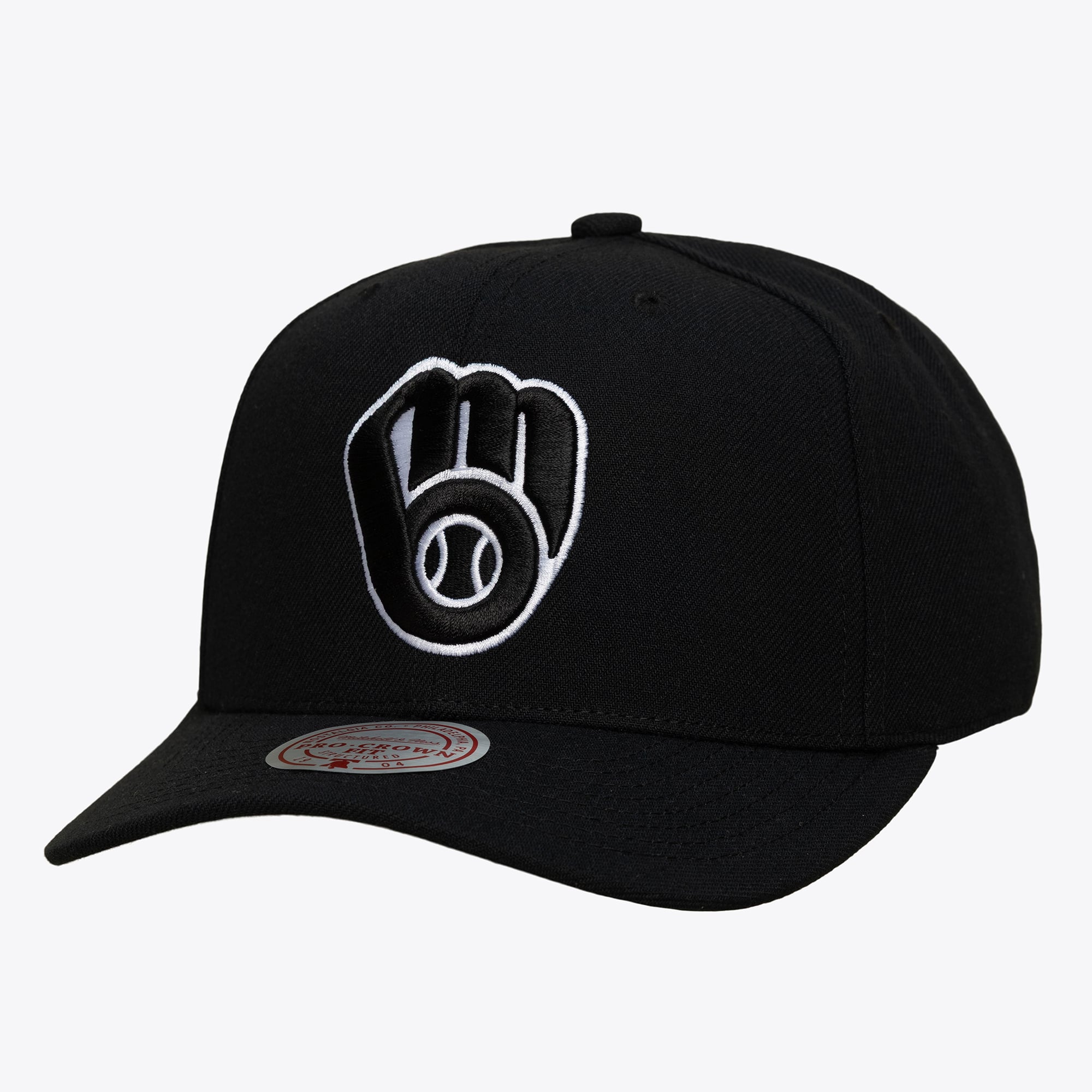 Men's Mitchell & Ness Black Milwaukee Brewers Black and White Pro Crown Snapback
