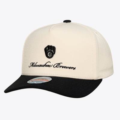  Milwaukee Brewers Mitchell & Ness Flawless Stretch Snapback Hat - Cream/Black