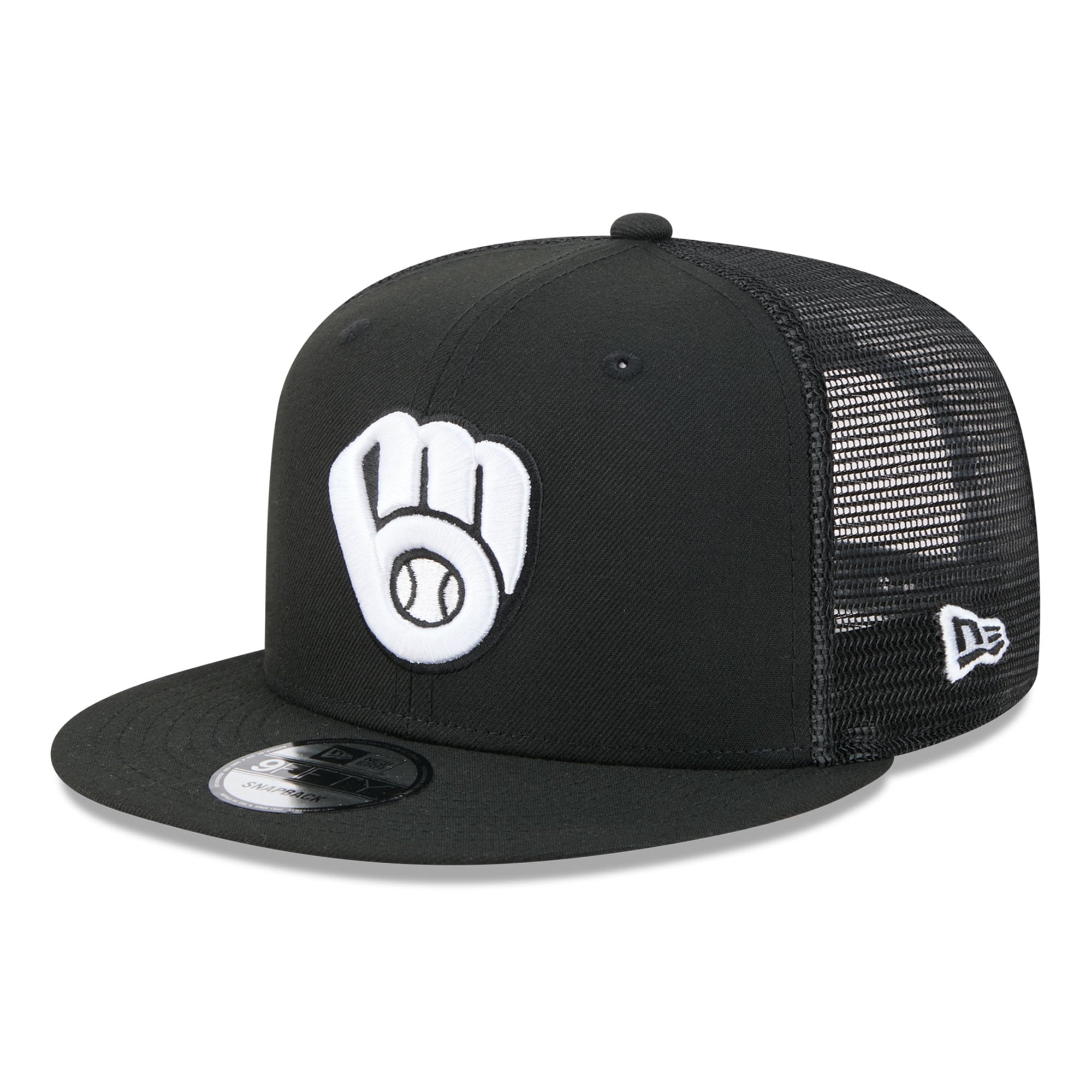 Casquette trucker ajustable New Era 9FIFTY noire pour homme, Milwaukee Brewers