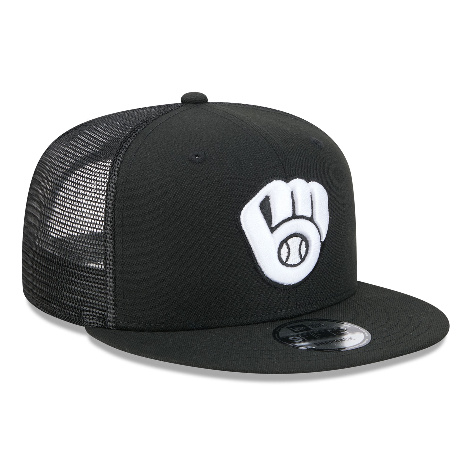 Casquette trucker ajustable New Era 9FIFTY noire pour homme, Milwaukee Brewers