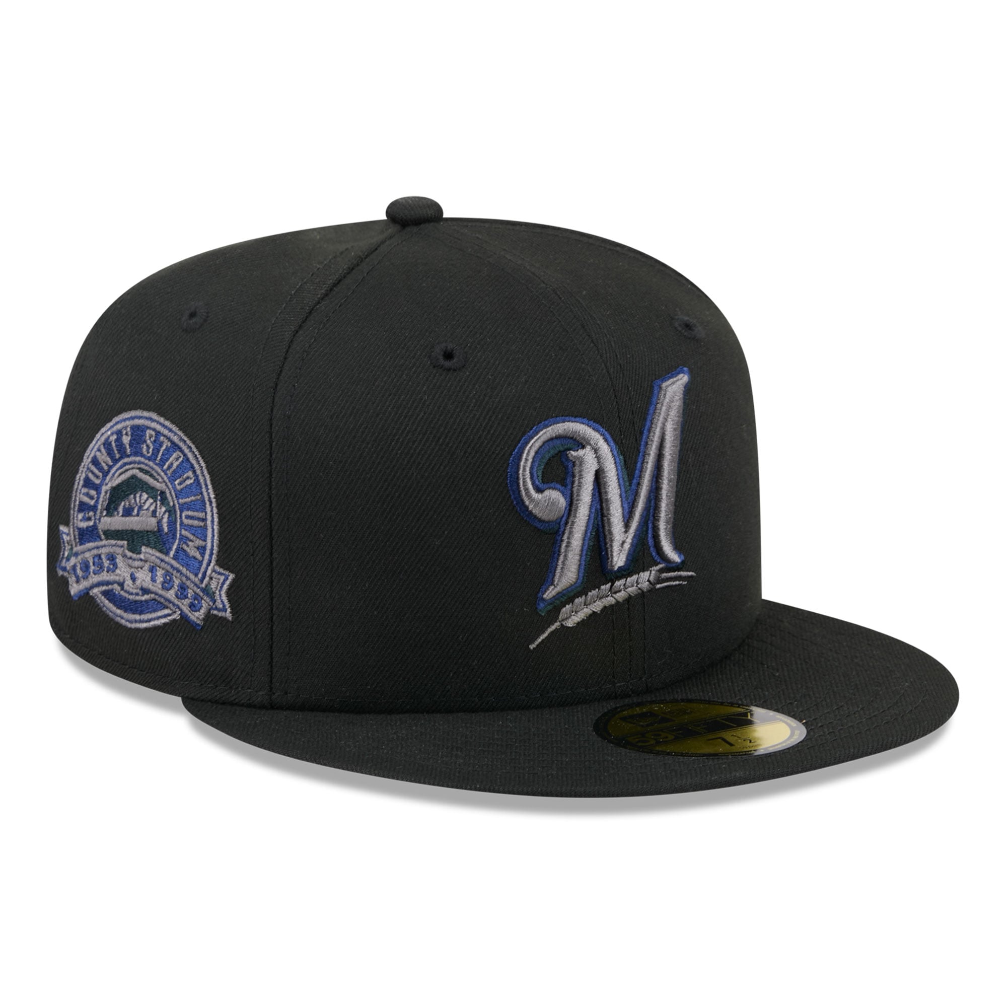 Casquette ajustée New Era 59FIFTY pour homme, noire, Milwaukee Brewers, coloris pop.