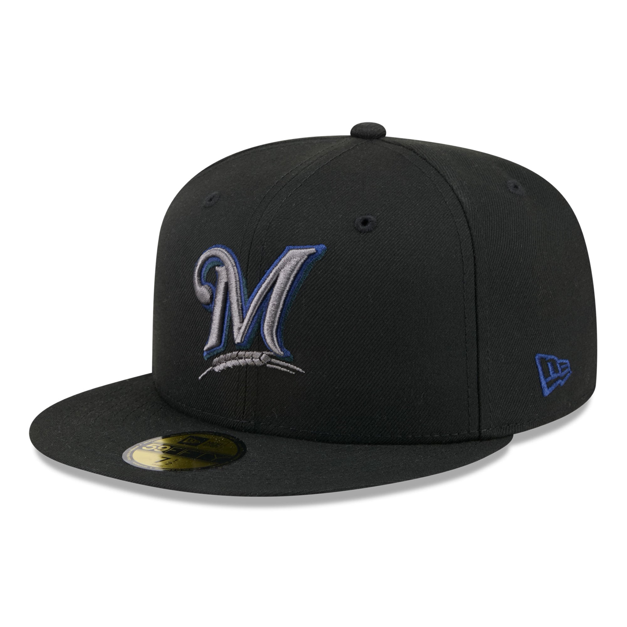 Casquette ajustée New Era 59FIFTY pour homme, noire, Milwaukee Brewers, coloris pop.