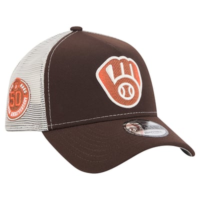 Milwaukee Brewers New Era Pumpkin Spice A-Frame 9FORTY Adjustable Trucker Hat - Brown