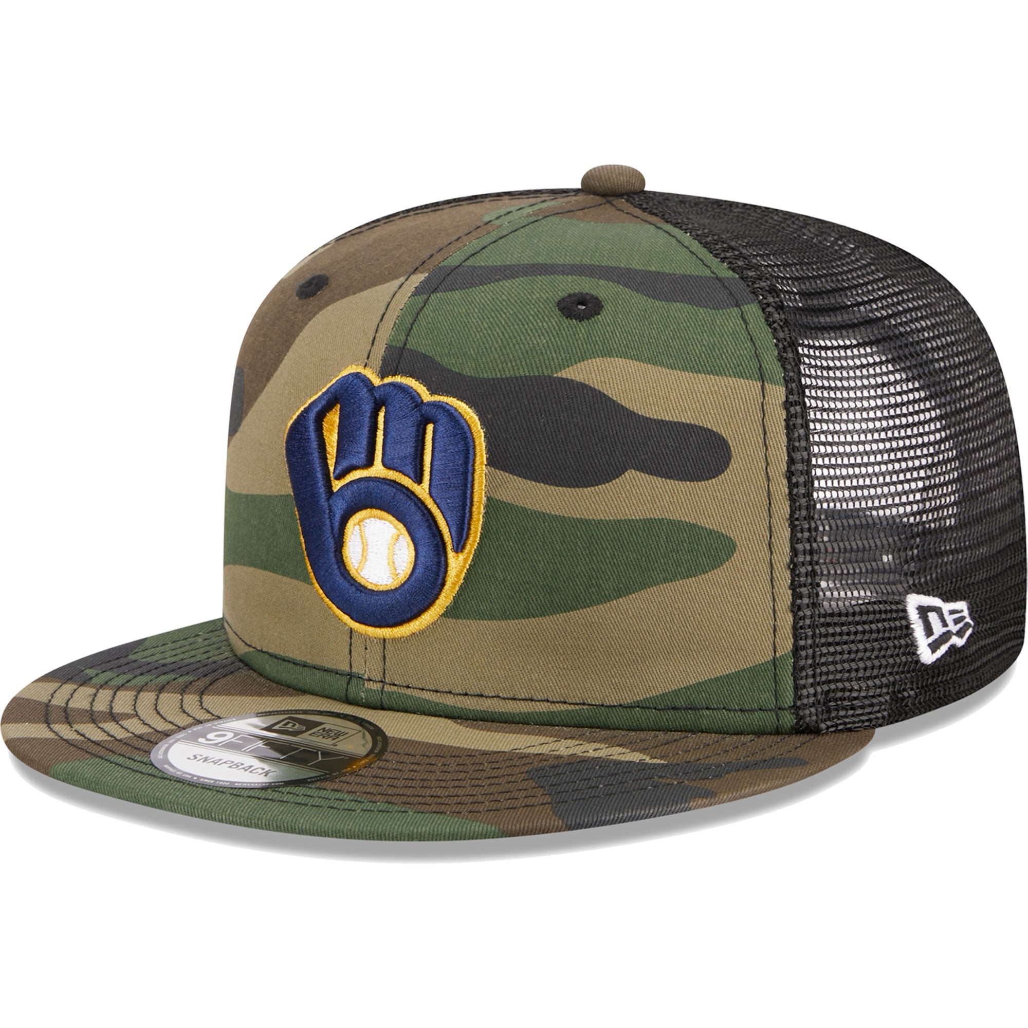 Casquette New Era Camo Milwaukee Brewers Woodland Camo Trucker 9FIFTY Snapback pour homme