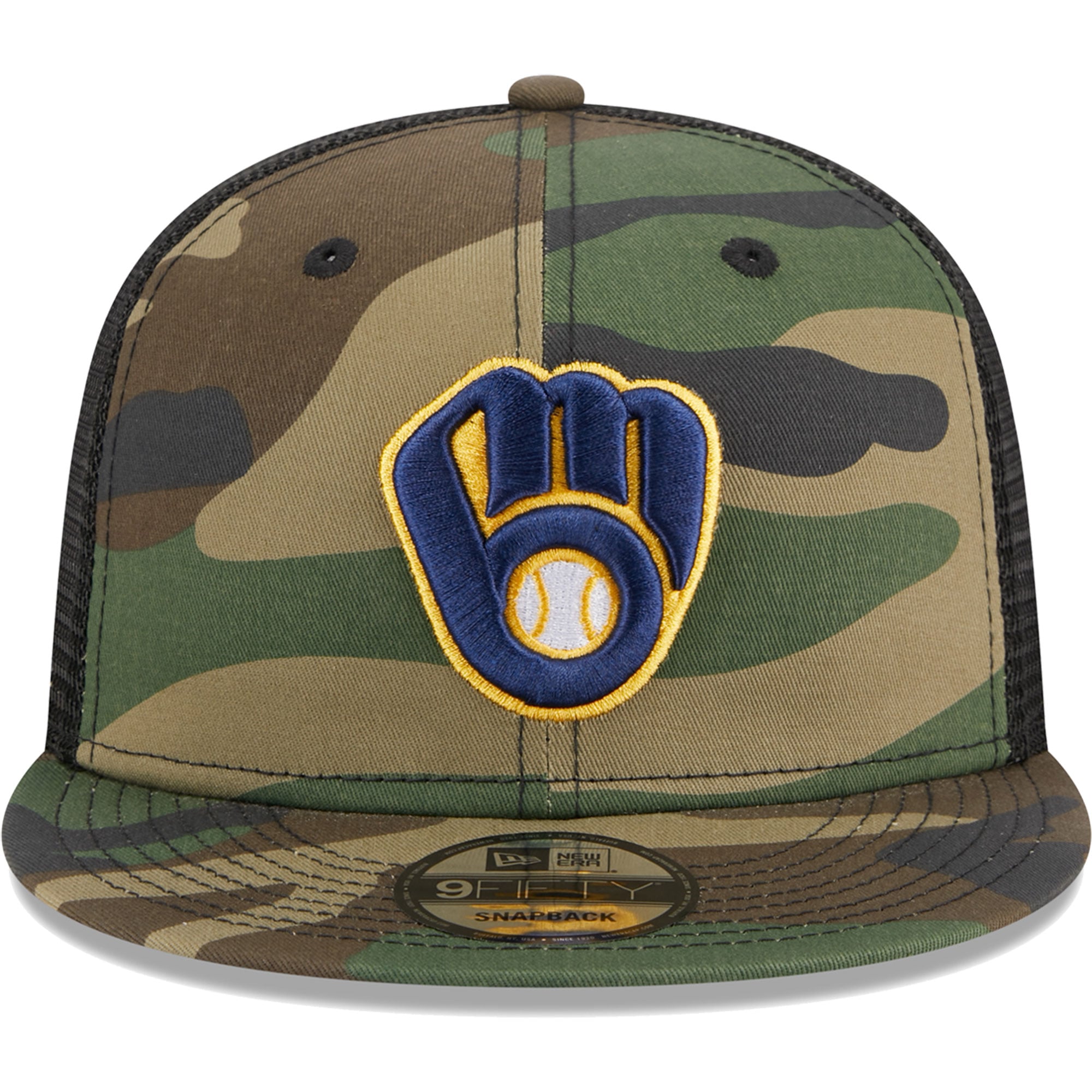 Casquette New Era Camo Milwaukee Brewers Woodland Camo Trucker 9FIFTY Snapback pour homme