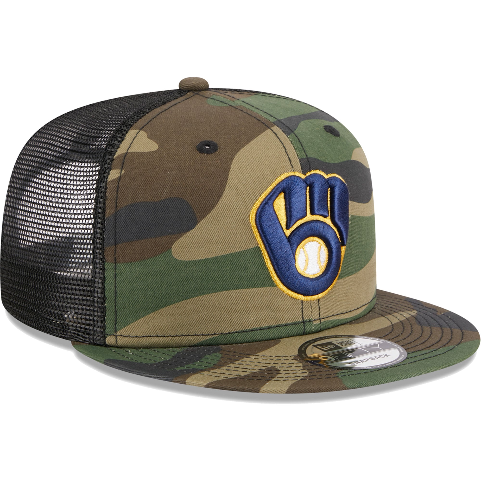 Casquette New Era Camo Milwaukee Brewers Woodland Camo Trucker 9FIFTY Snapback pour homme