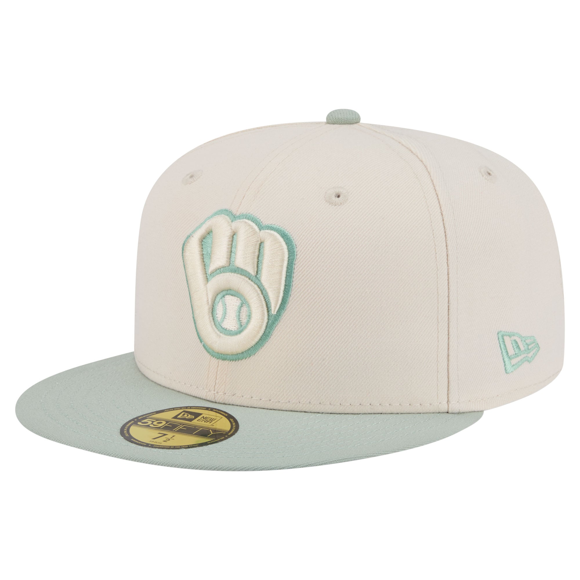Casquette ajustée New Era 59FIFTY crème/verte Milwaukee Brewers pour homme