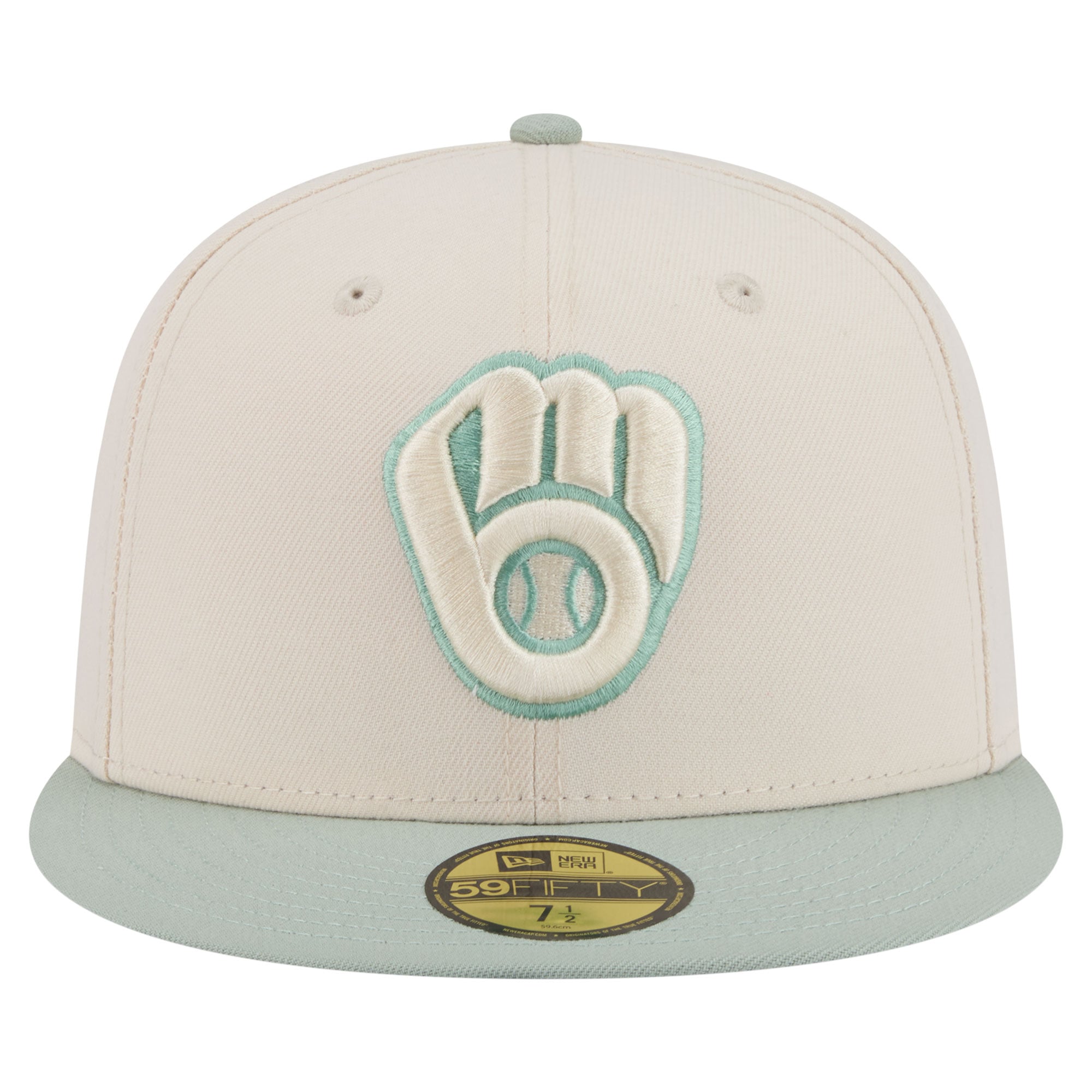Casquette ajustée New Era 59FIFTY crème/verte Milwaukee Brewers pour homme