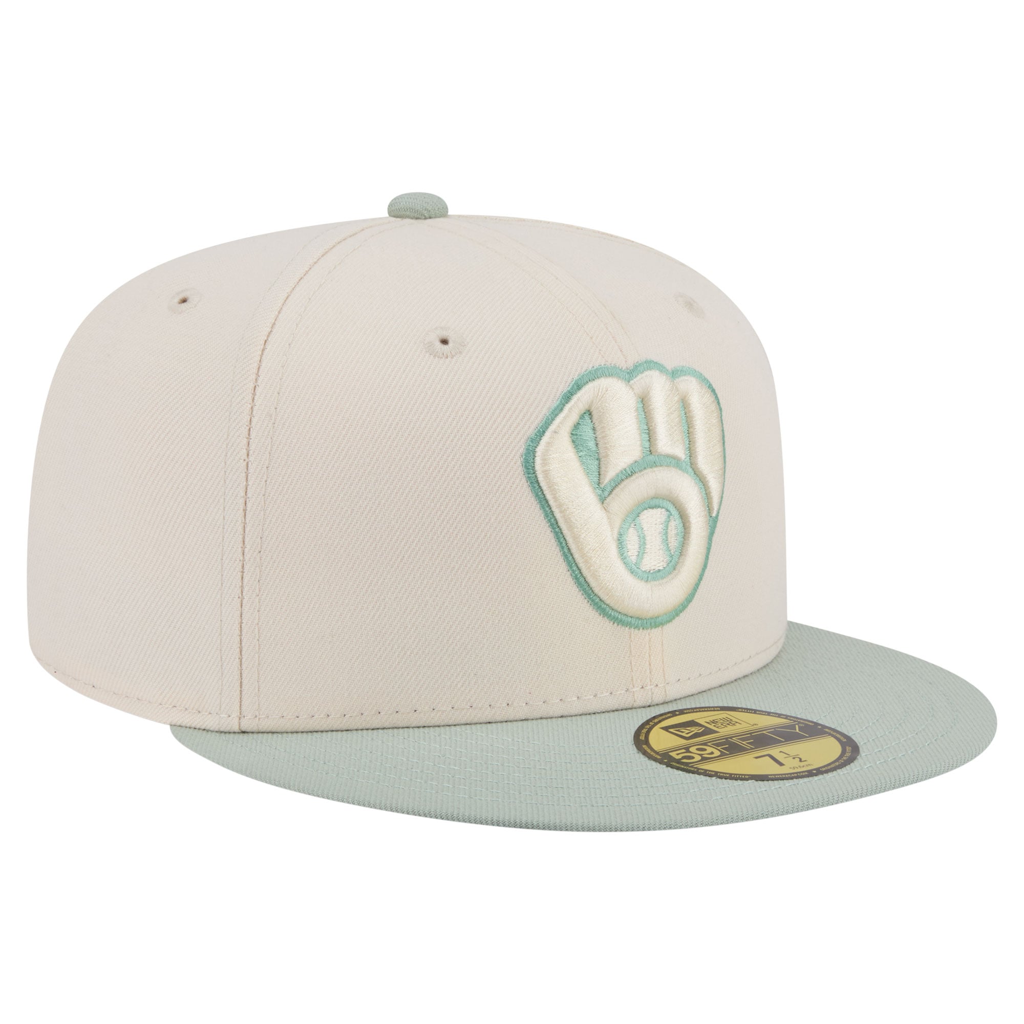 Casquette ajustée New Era 59FIFTY crème/verte Milwaukee Brewers pour homme