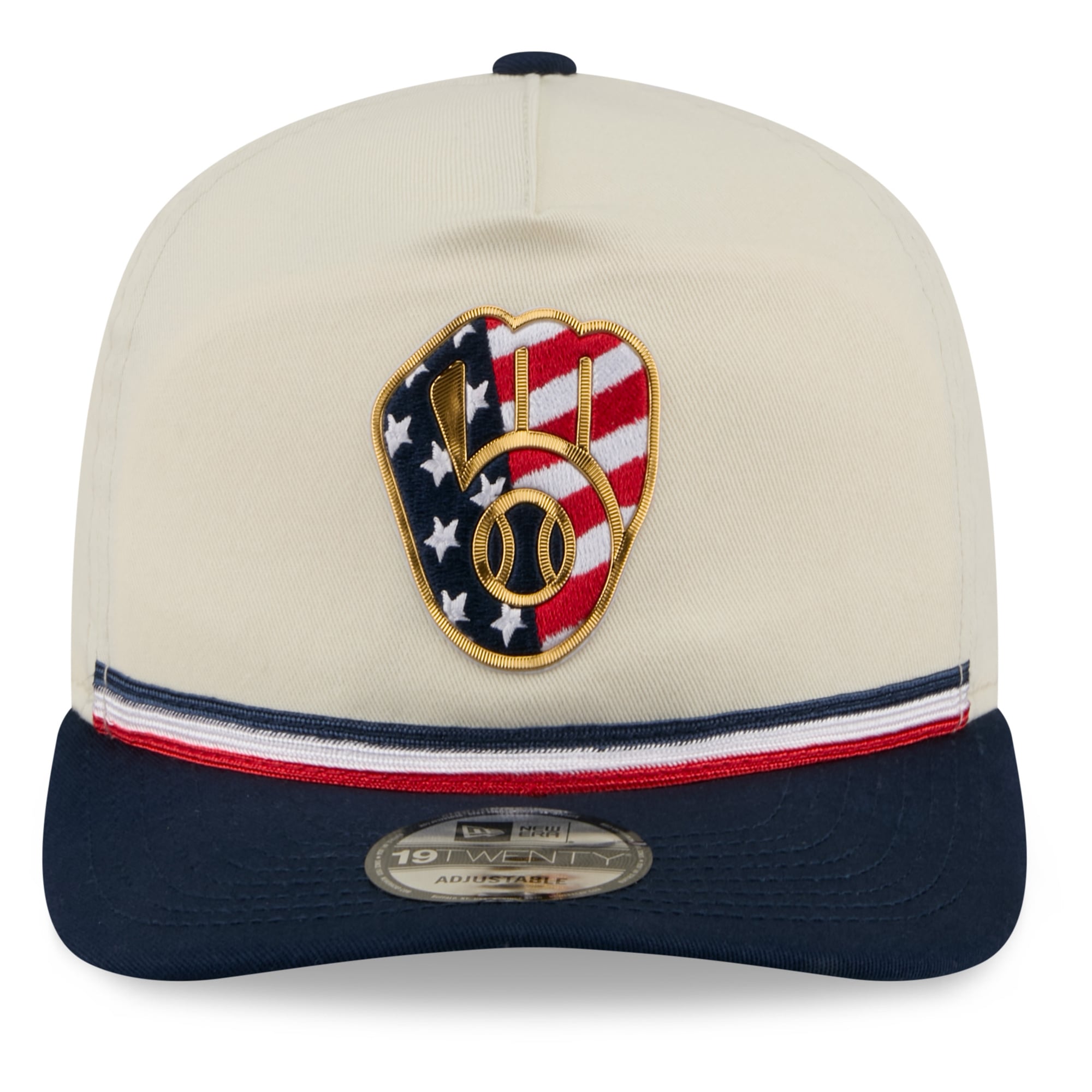 Men's New Era Cream/Navy Milwaukee Brewers USA 250 Fourth of July 19TWENTY Adjustable Hat