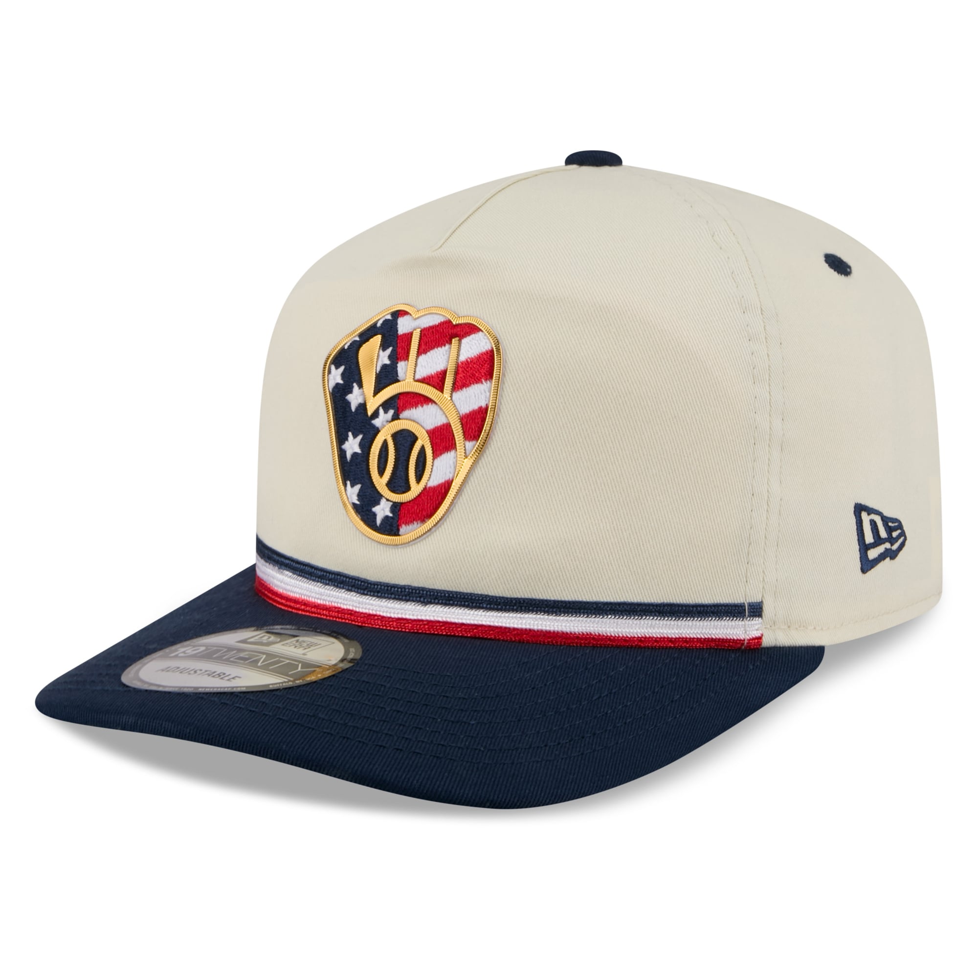 Men's New Era Cream/Navy Milwaukee Brewers USA 250 Fourth of July 19TWENTY Adjustable Hat