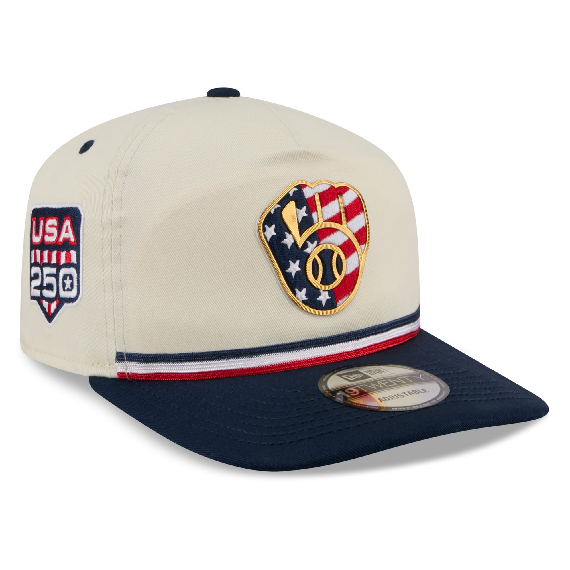 Men's New Era Cream/Navy Milwaukee Brewers USA 250 Fourth of July 19TWENTY Adjustable Hat