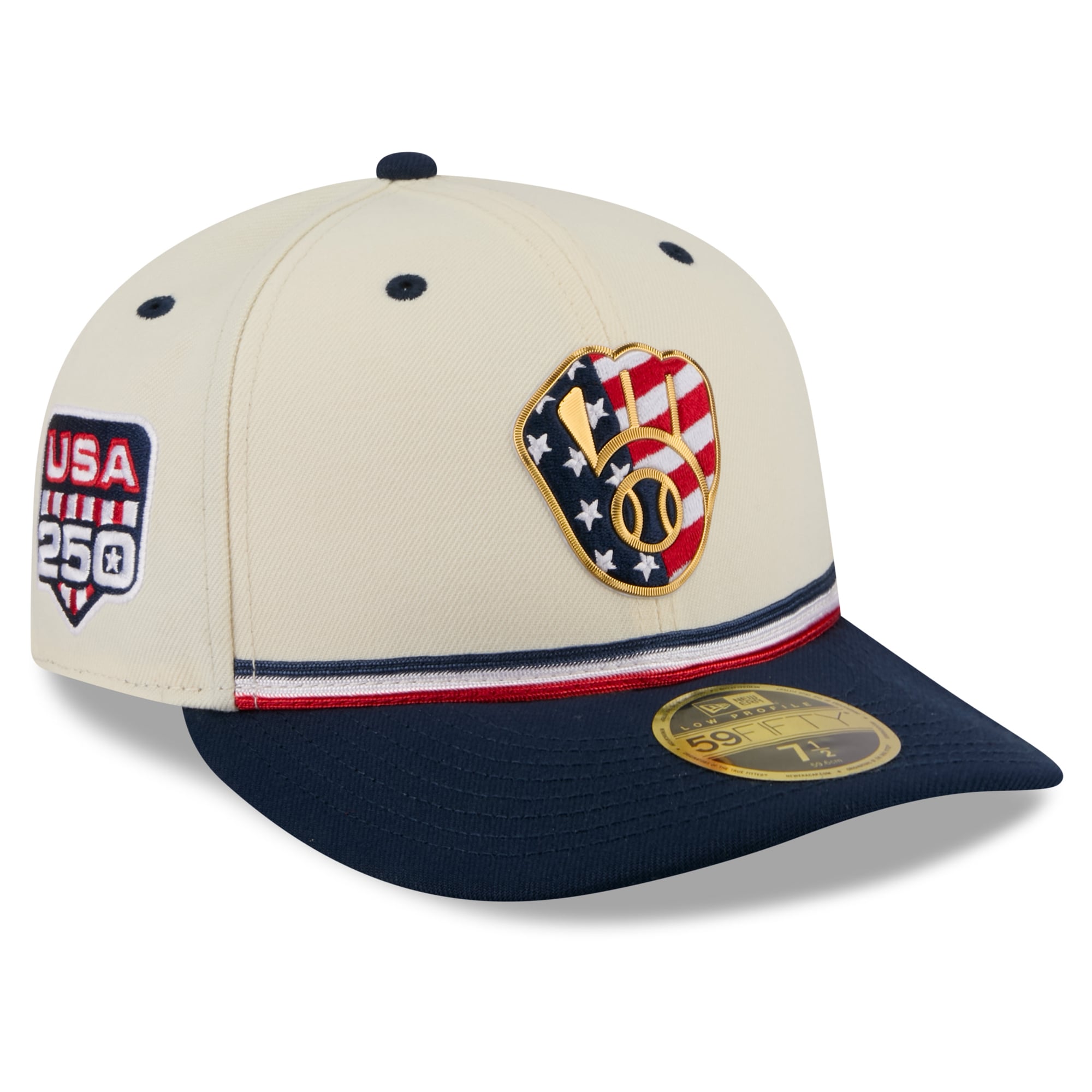 Men's New Era Cream/Navy Milwaukee Brewers USA 250 Fourth of July Low Profile 59FIFTY Fitted Hat