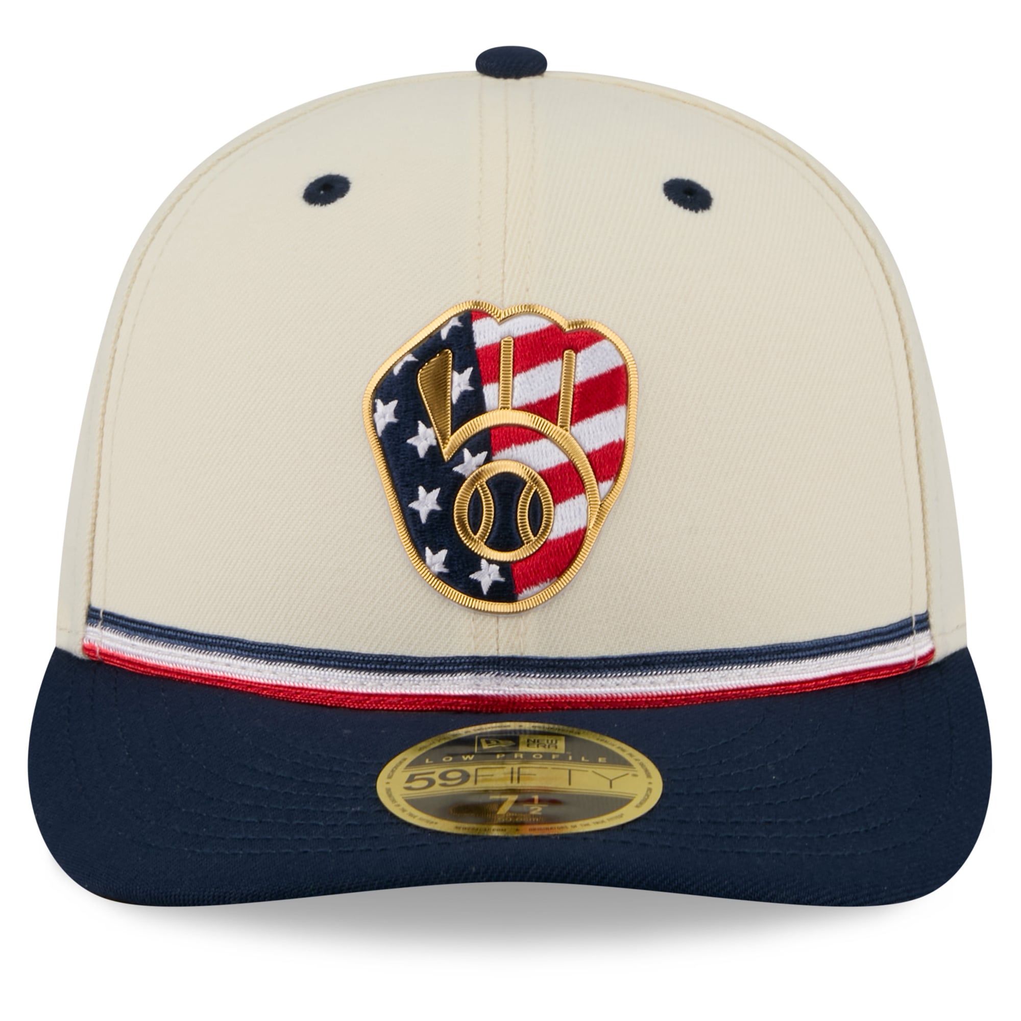 Men's New Era Cream/Navy Milwaukee Brewers USA 250 Fourth of July Low Profile 59FIFTY Fitted Hat